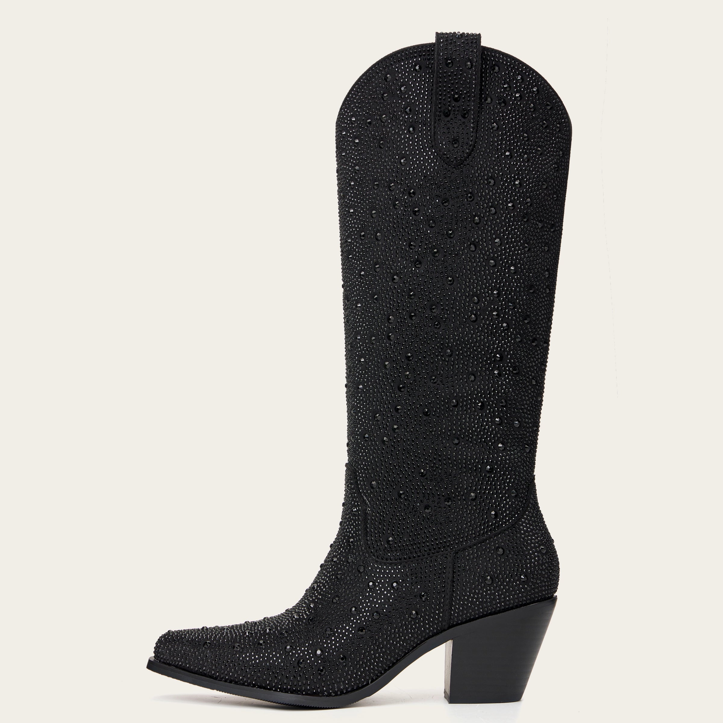 The Stardust – Crystal-Covered Black Tall Cowgirl Boots