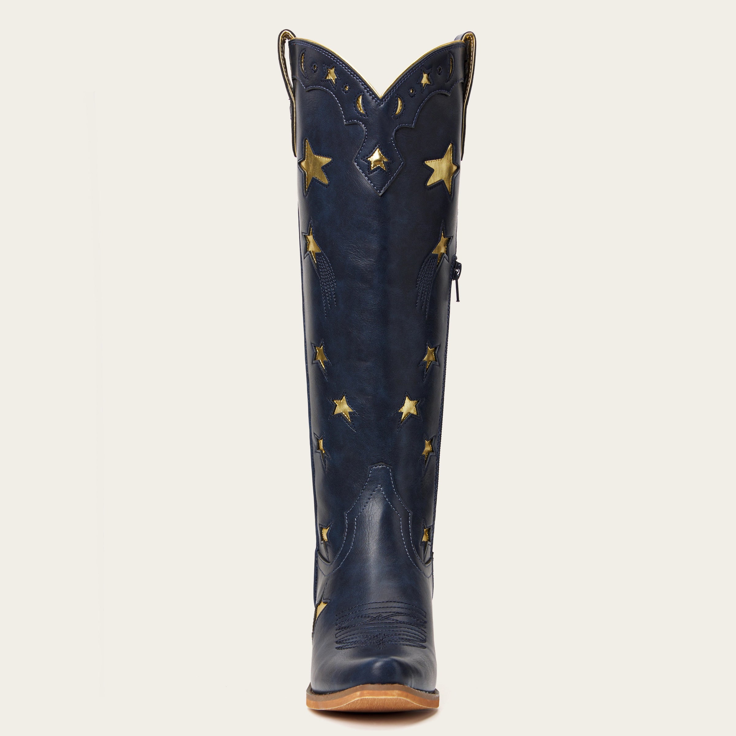 The Celestial – Midnight Blue Snip Toe Starry with Moon Cutout Tall Cowgirl Boots