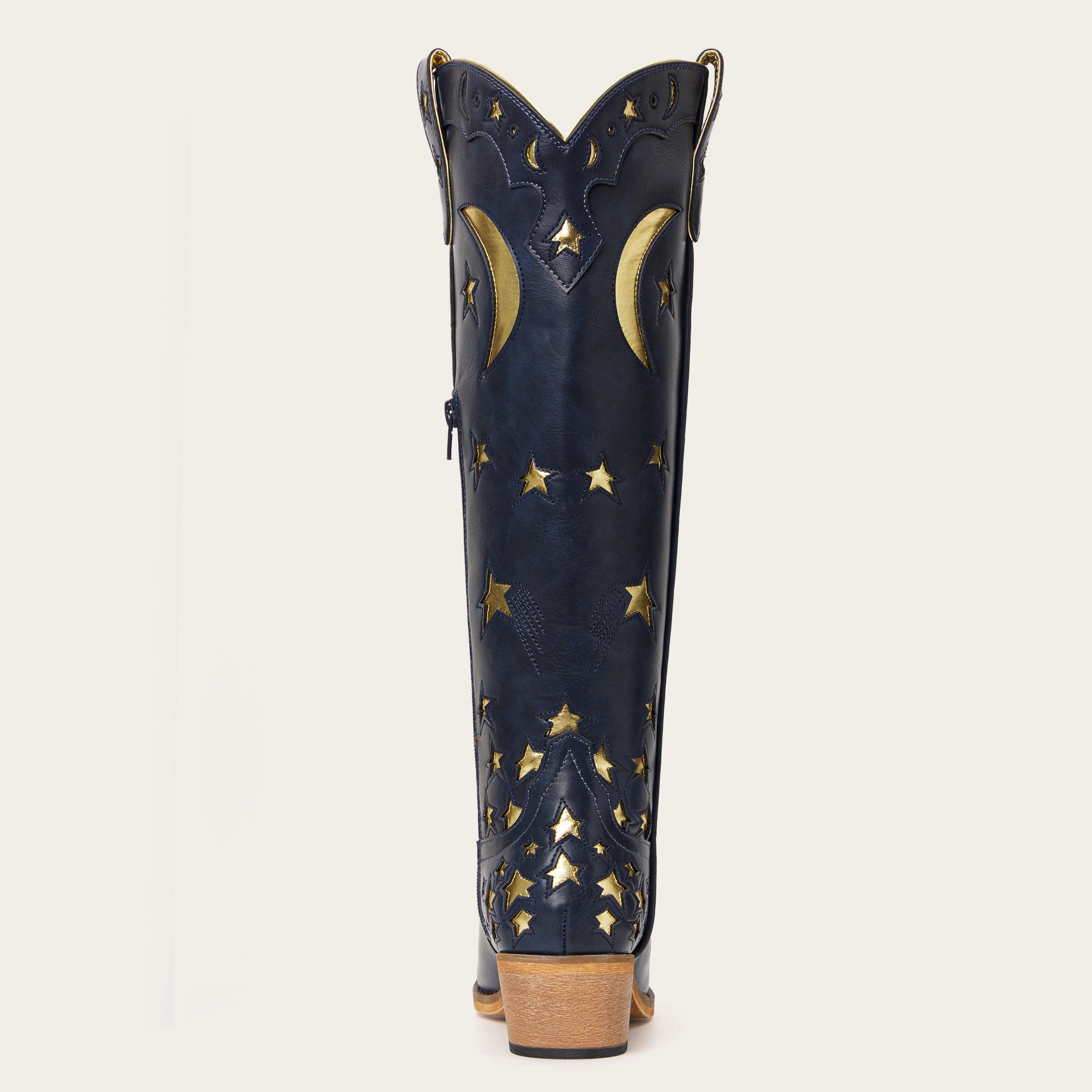 The Celestial – Midnight Blue Snip Toe Starry with Moon Cutout Tall Cowgirl Boots