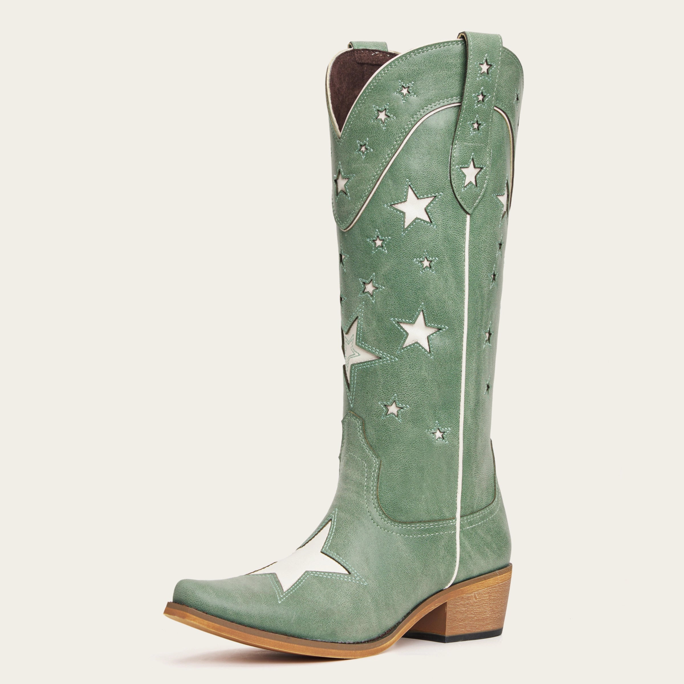 The Hensley - Celestial Green Starry Tall Cowgirl Boots with White Cutout