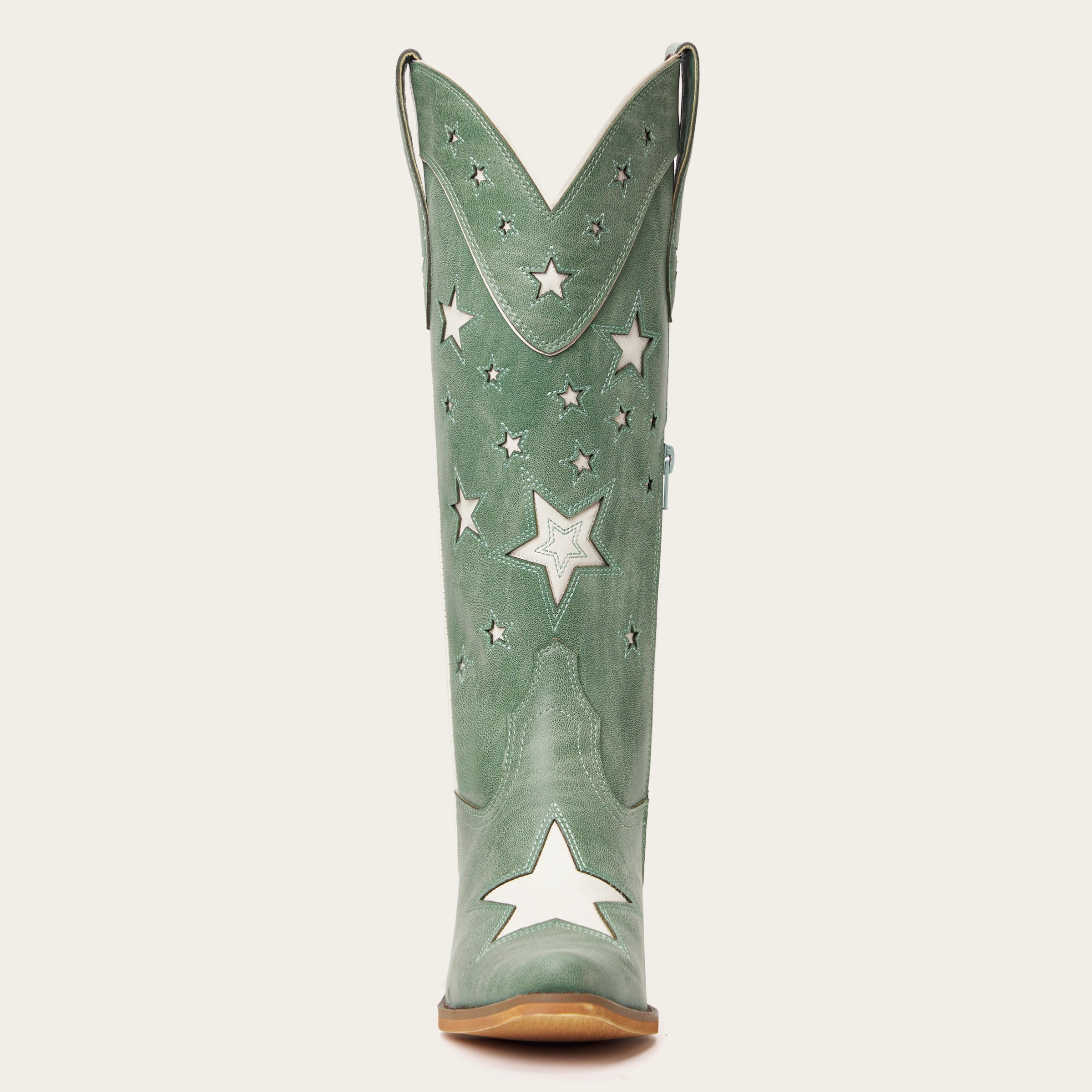 The Hensley - Celestial Green Starry Tall Cowgirl Boots with White Embroidery