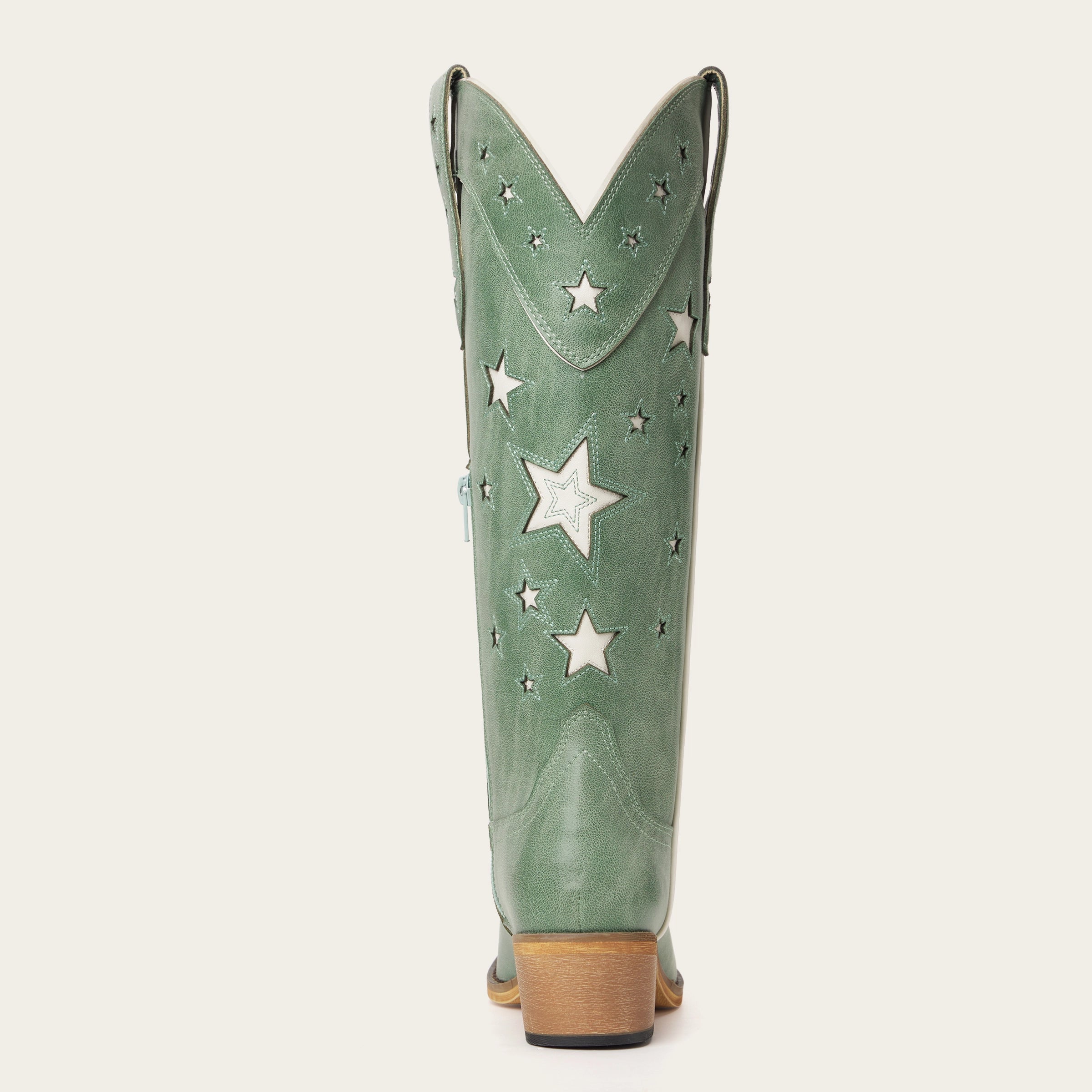 The Hensley - Celestial Green Starry Tall Cowgirl Boots with White Cutout