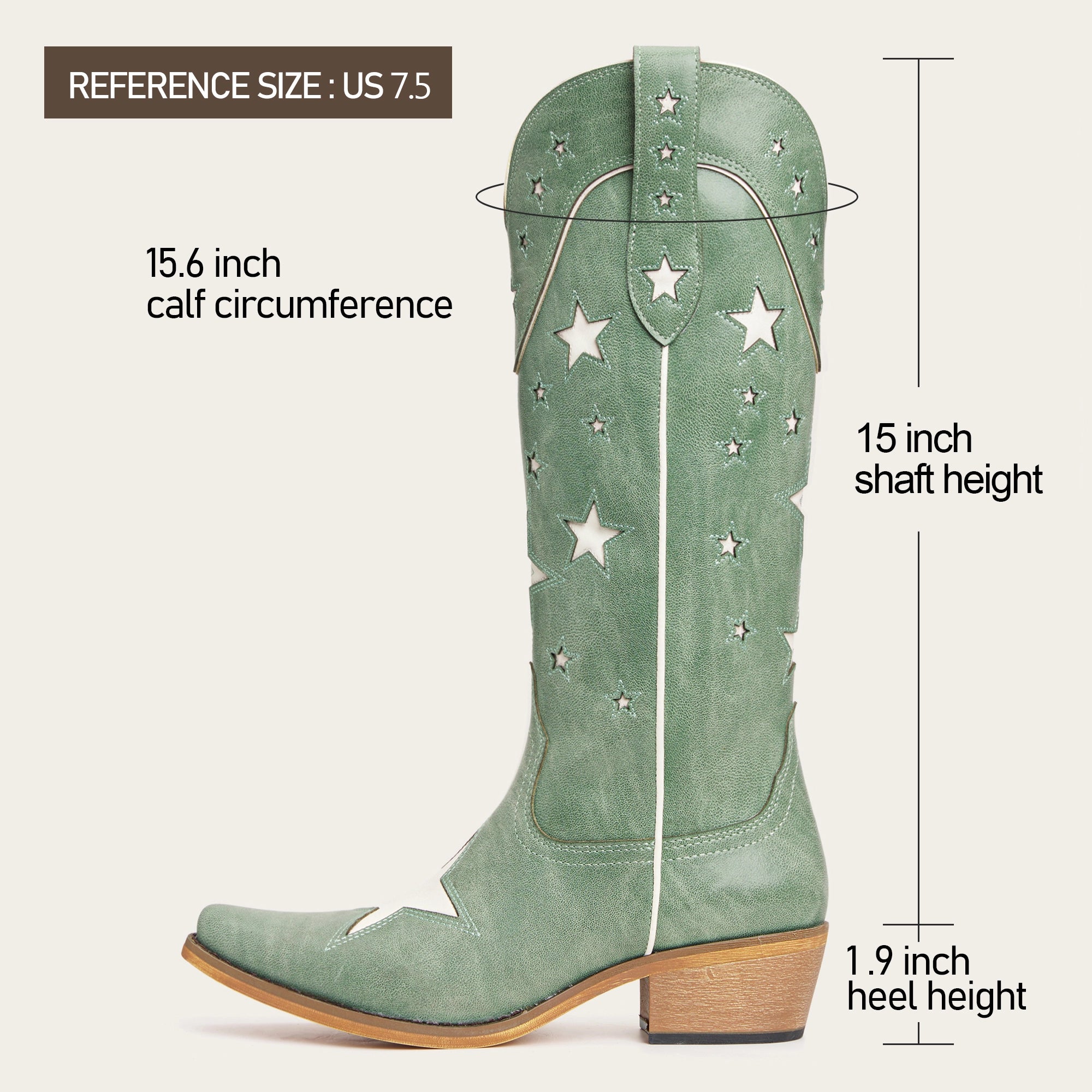 The Hensley - Celestial Green Starry Tall Cowgirl Boots with White Cutout