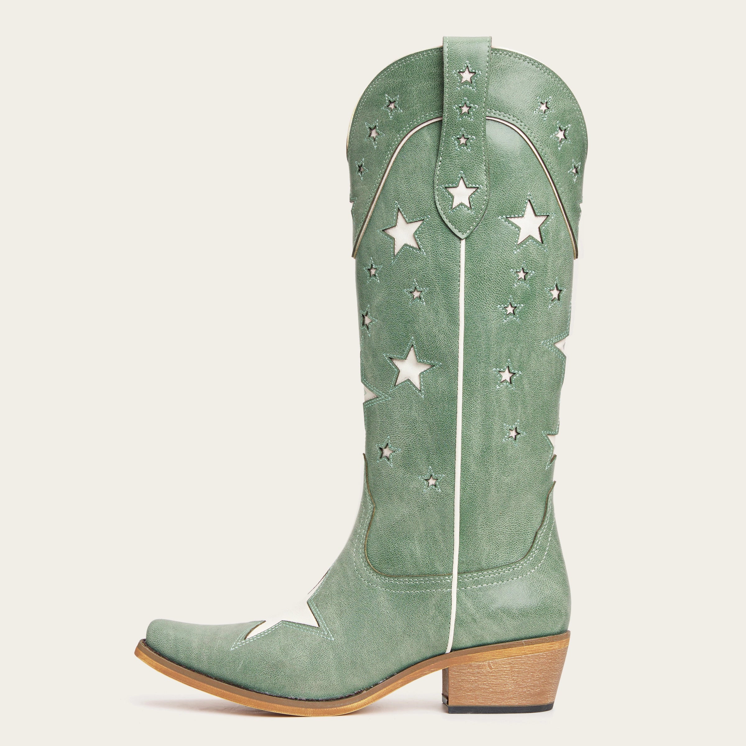 The Hensley - Celestial Green Starry Tall Cowgirl Boots with White Cutout