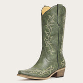 The Prairie Smoke – Olive Green Mid-calf Cowgirl Boots with Bold Embroidery