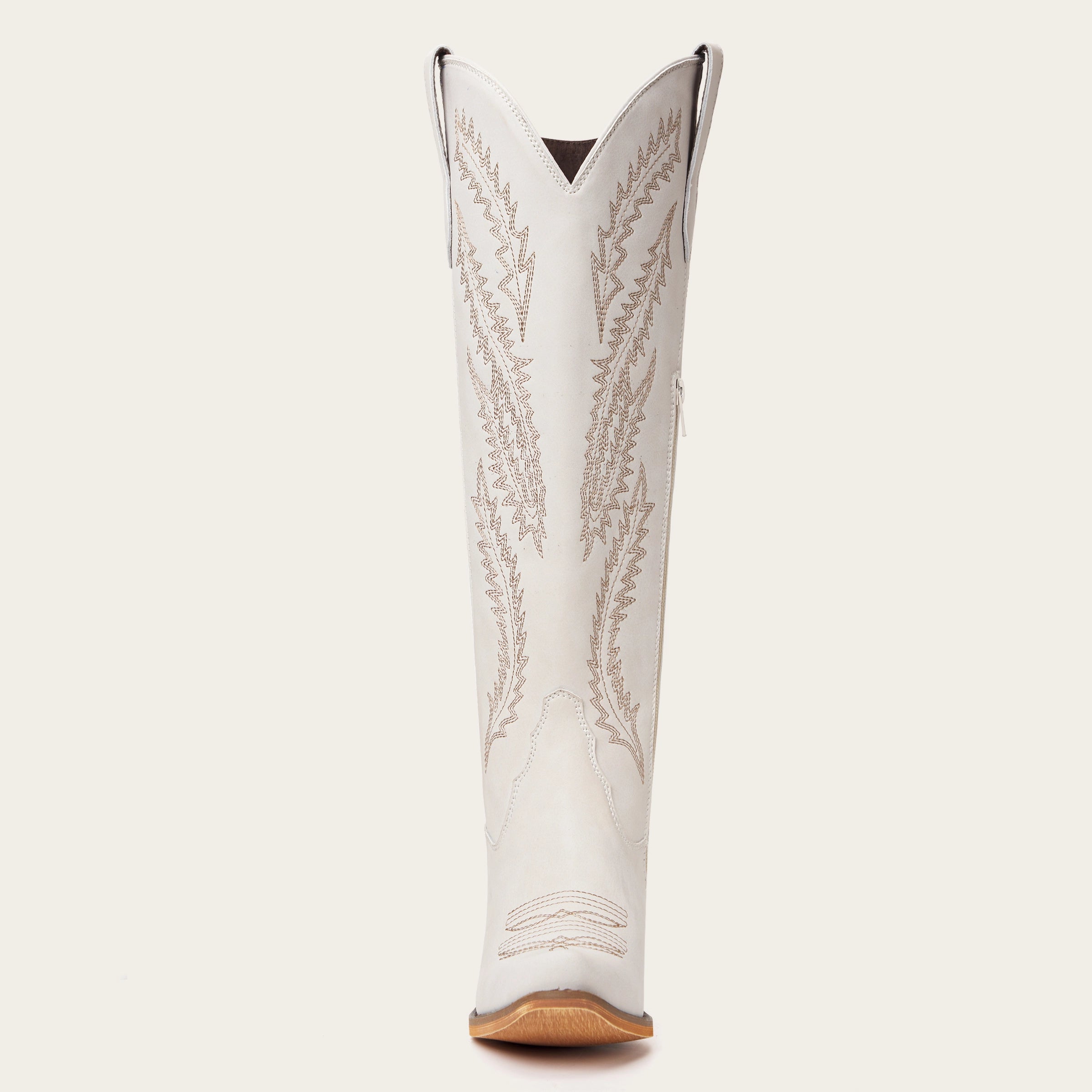 The Cattle - Ivory Tall Wide Calf Western Boots with Tonal Embroidery