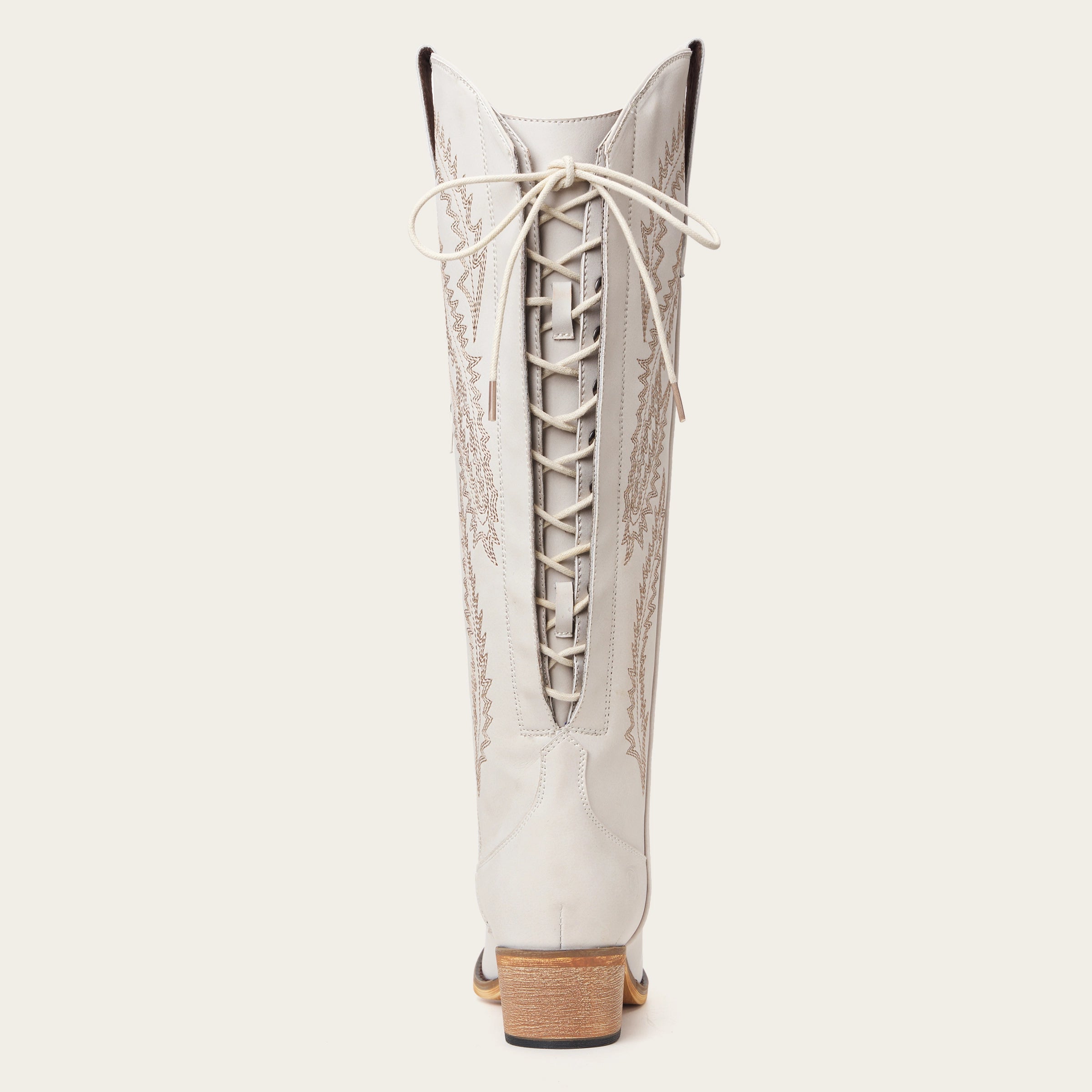 The Cattle - Ivory Tall Wide Calf Western Boots with Tonal Embroidery