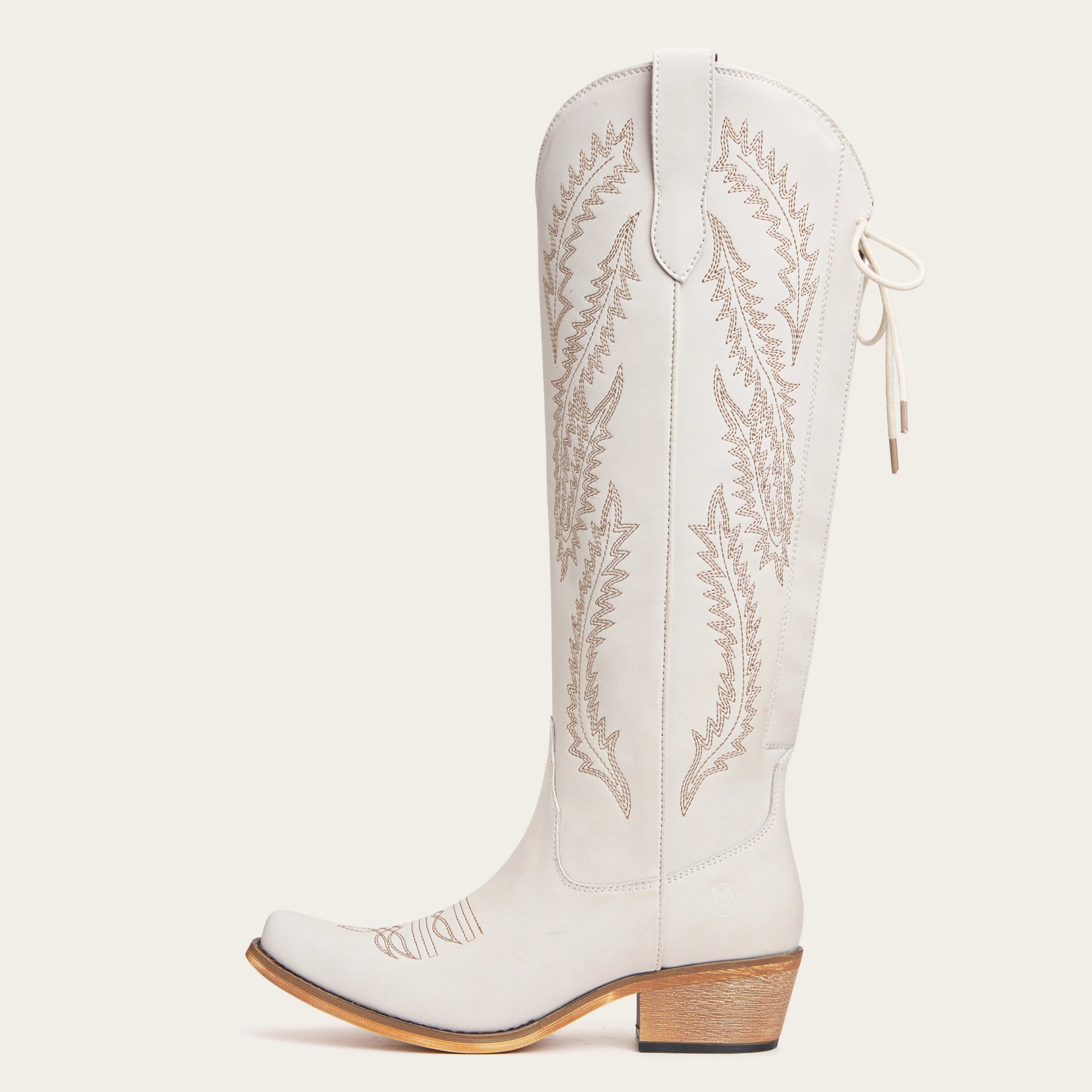 The Cattle - Ivory Tall Wide Calf Western Boots with Tonal Embroidery