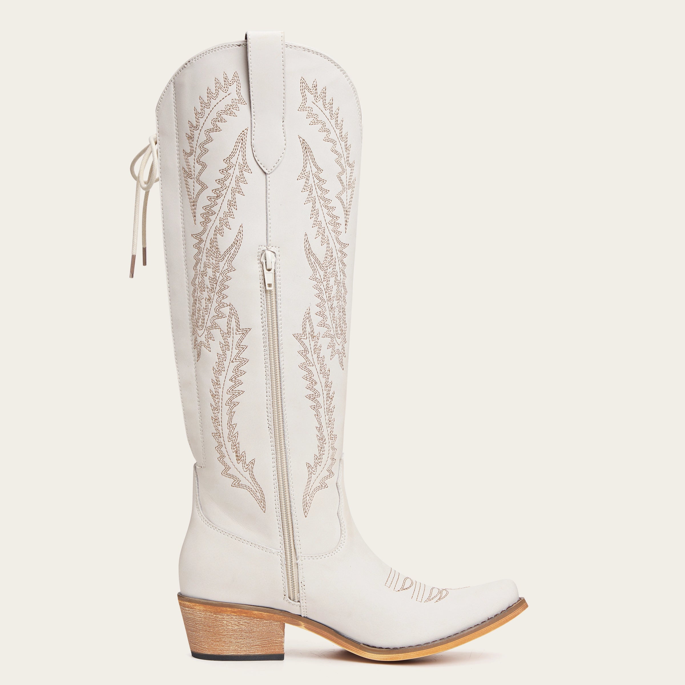 The Cattle - Ivory Tall Wide Calf Western Boots with Tonal Embroidery