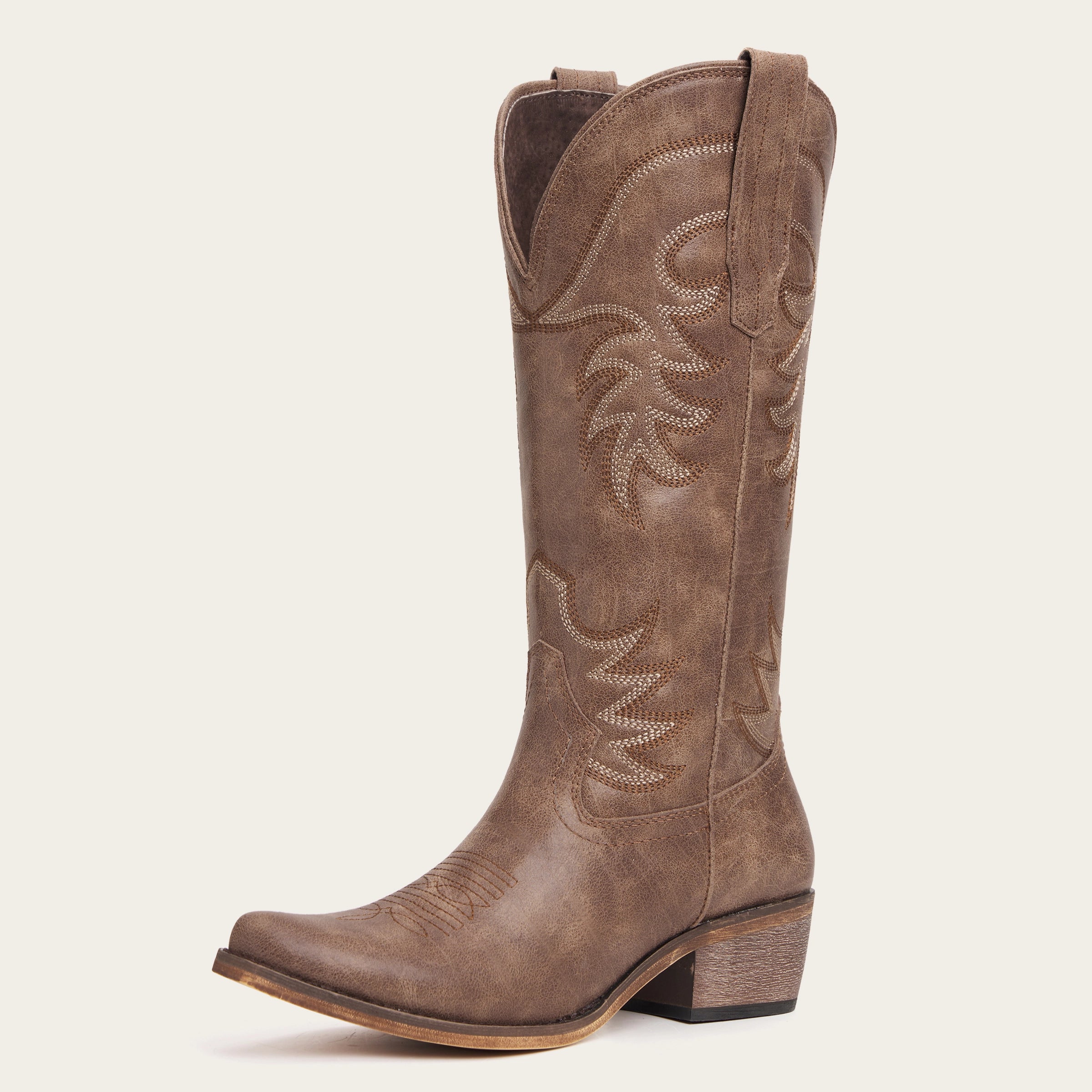 The Elizabeth - Brown Cowgirl Boots Snip Toe with Embroidered Detail