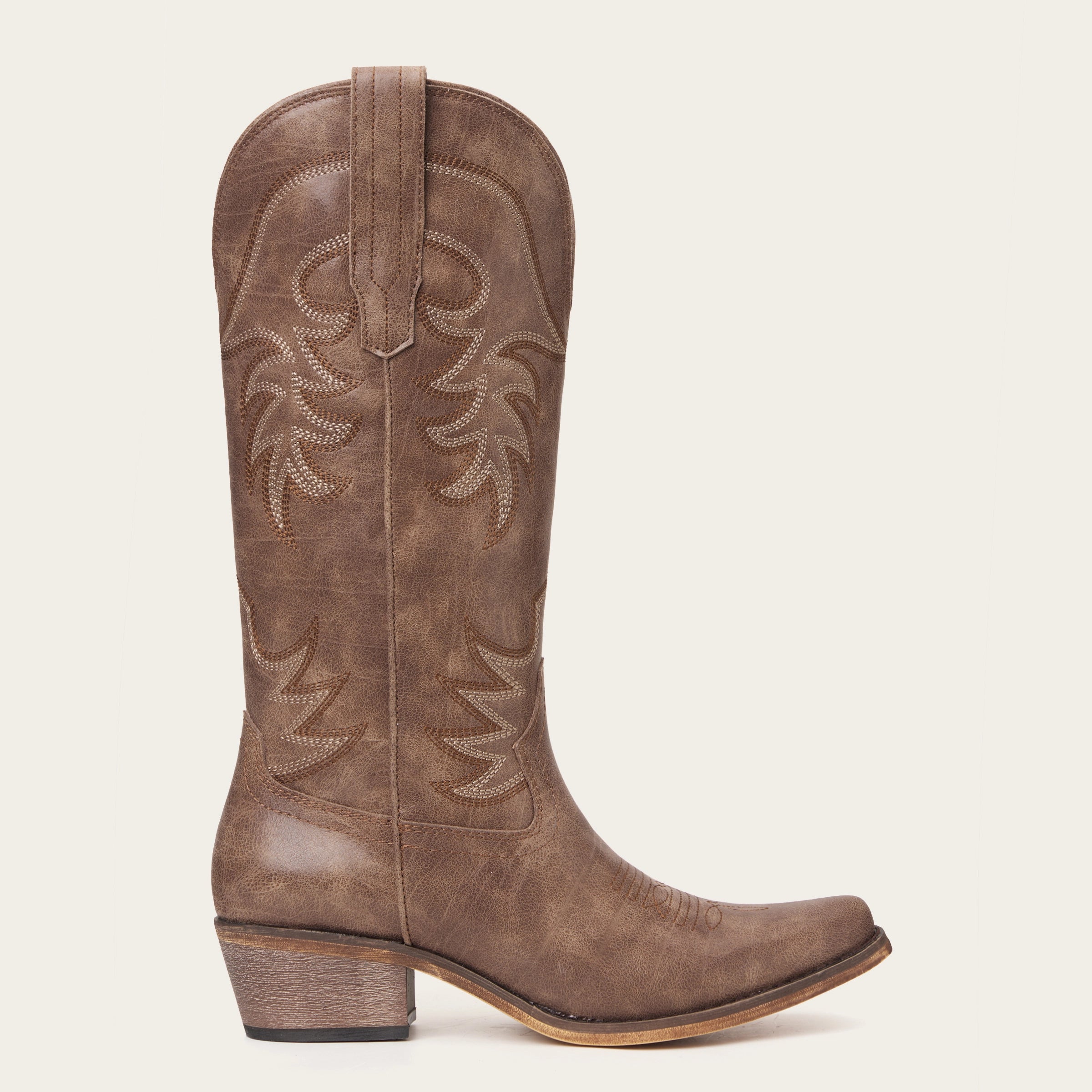 The Elizabeth - Brown Cowgirl Boots Snip Toe with Embroidered Detail