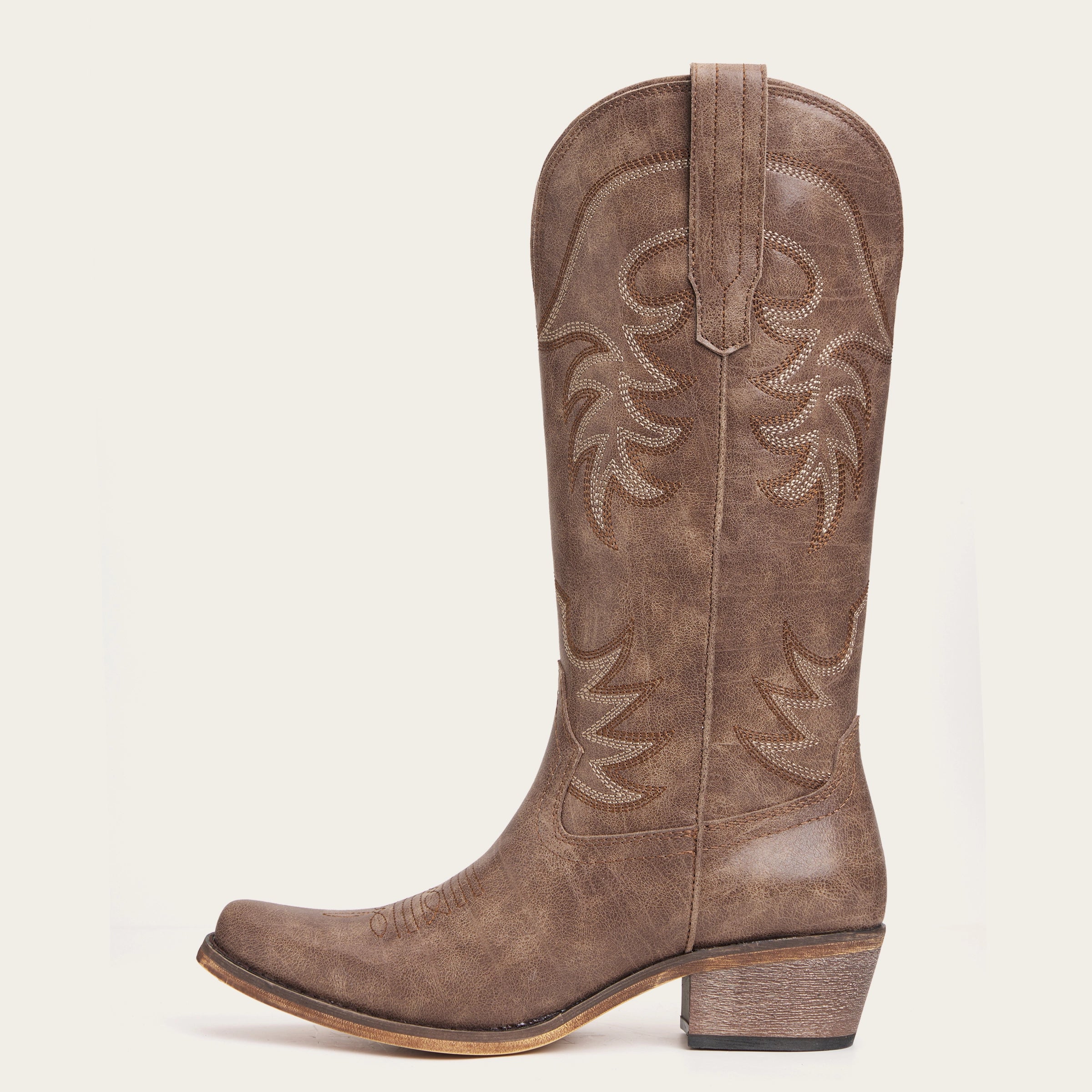 The Elizabeth - Brown Cowgirl Boots Snip Toe with Embroidered Detail