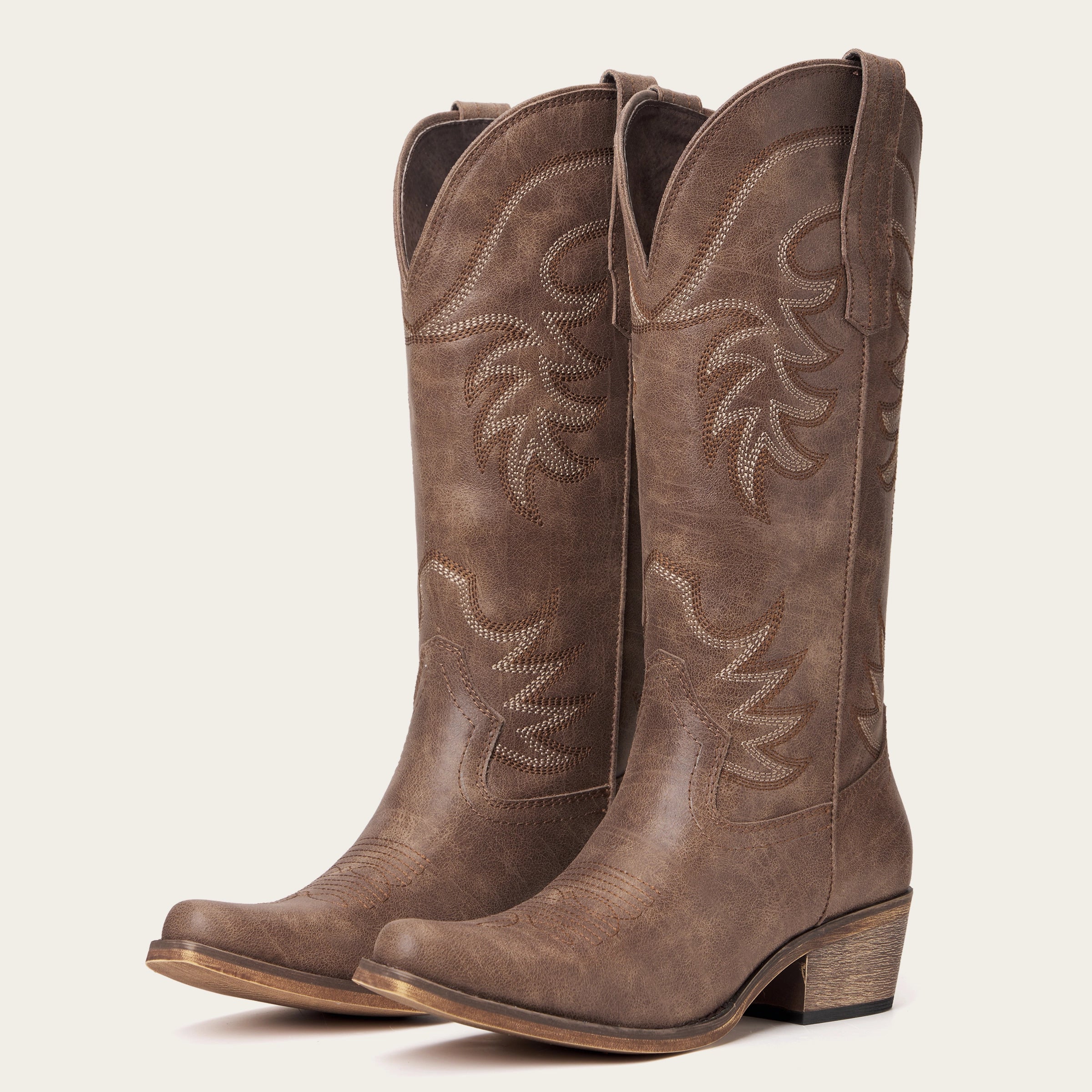 The Elizabeth - Brown Cowgirl Boots Snip Toe with Embroidered Detail