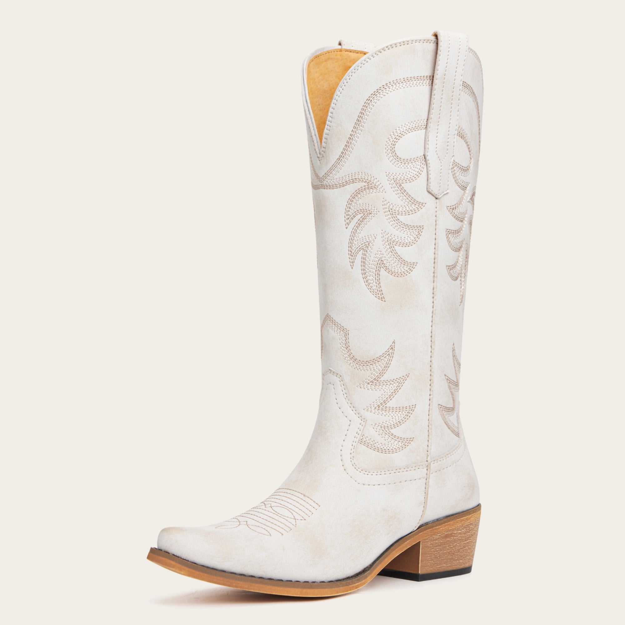 The Elizabeth - Ivory Cowgirl Boots Snip Toe with Embroidered Detail