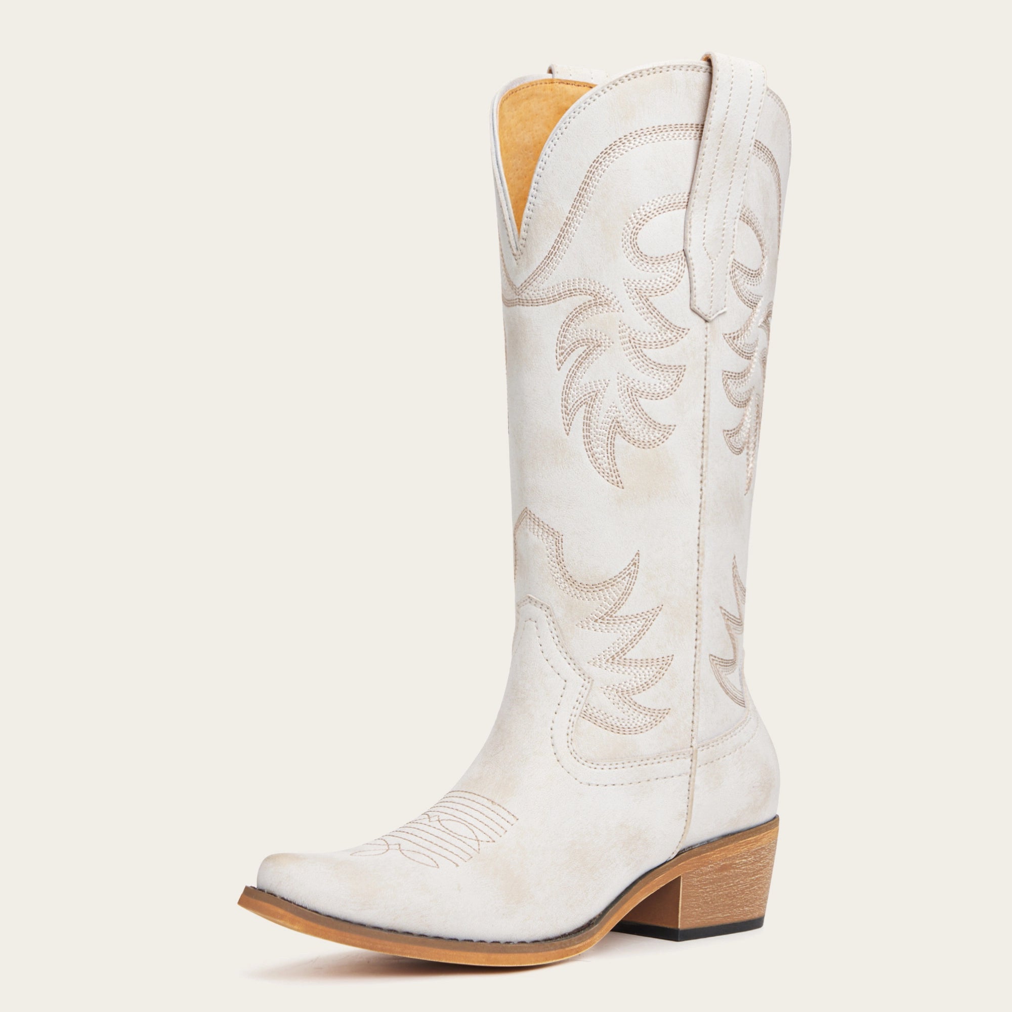 The Elizabeth - Ivory Cowgirl Boots Snip Toe with Embroidered Detail