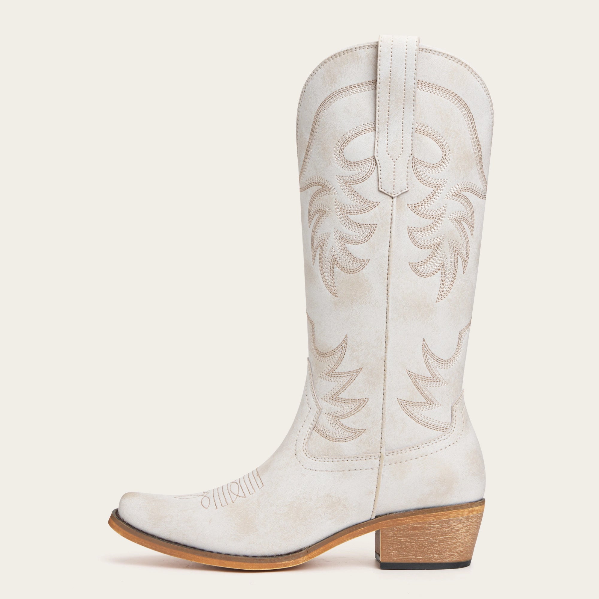 The Elizabeth - Ivory Cowgirl Boots Snip Toe with Embroidered Detail