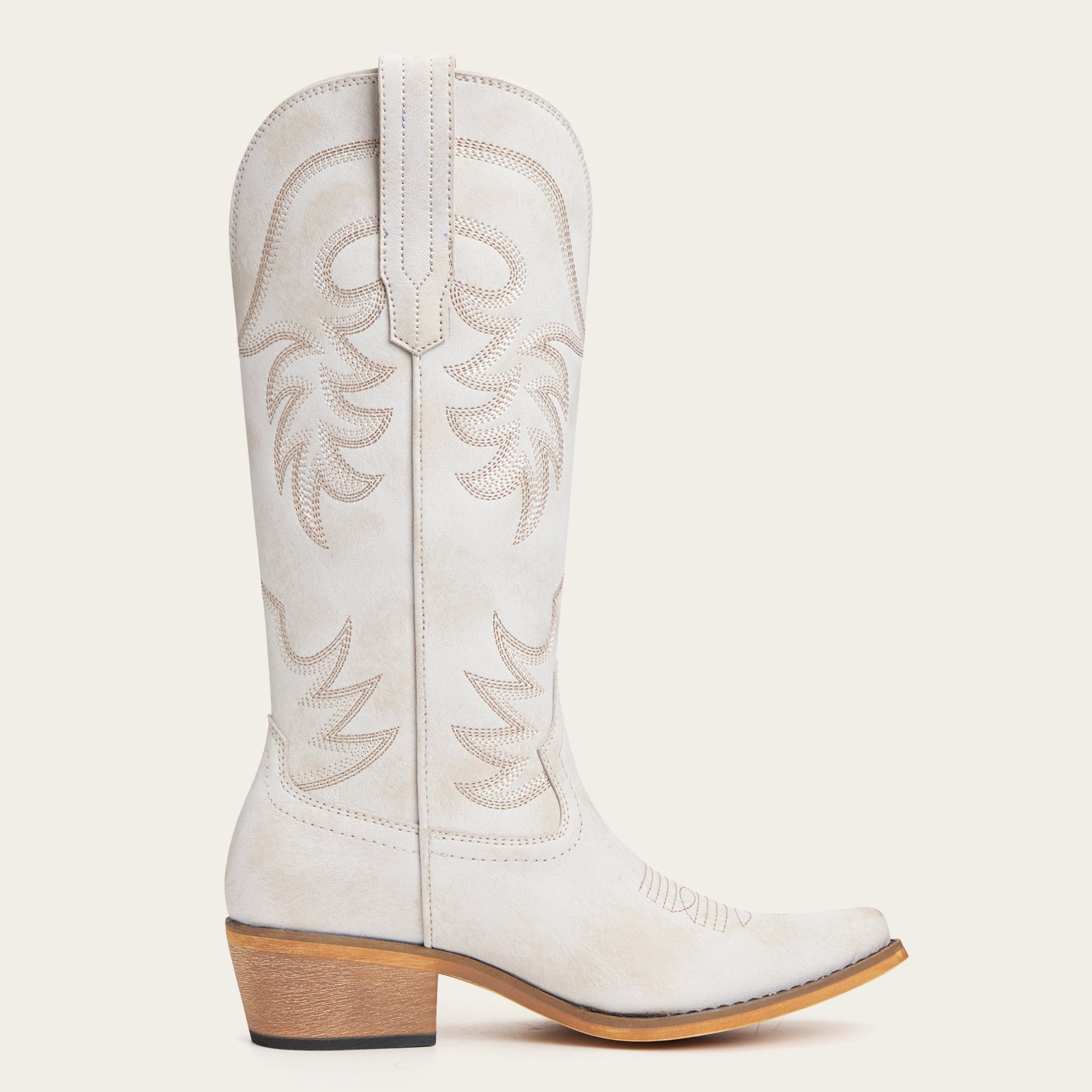 The Elizabeth - Ivory Cowgirl Boots Snip Toe with Embroidered Detail