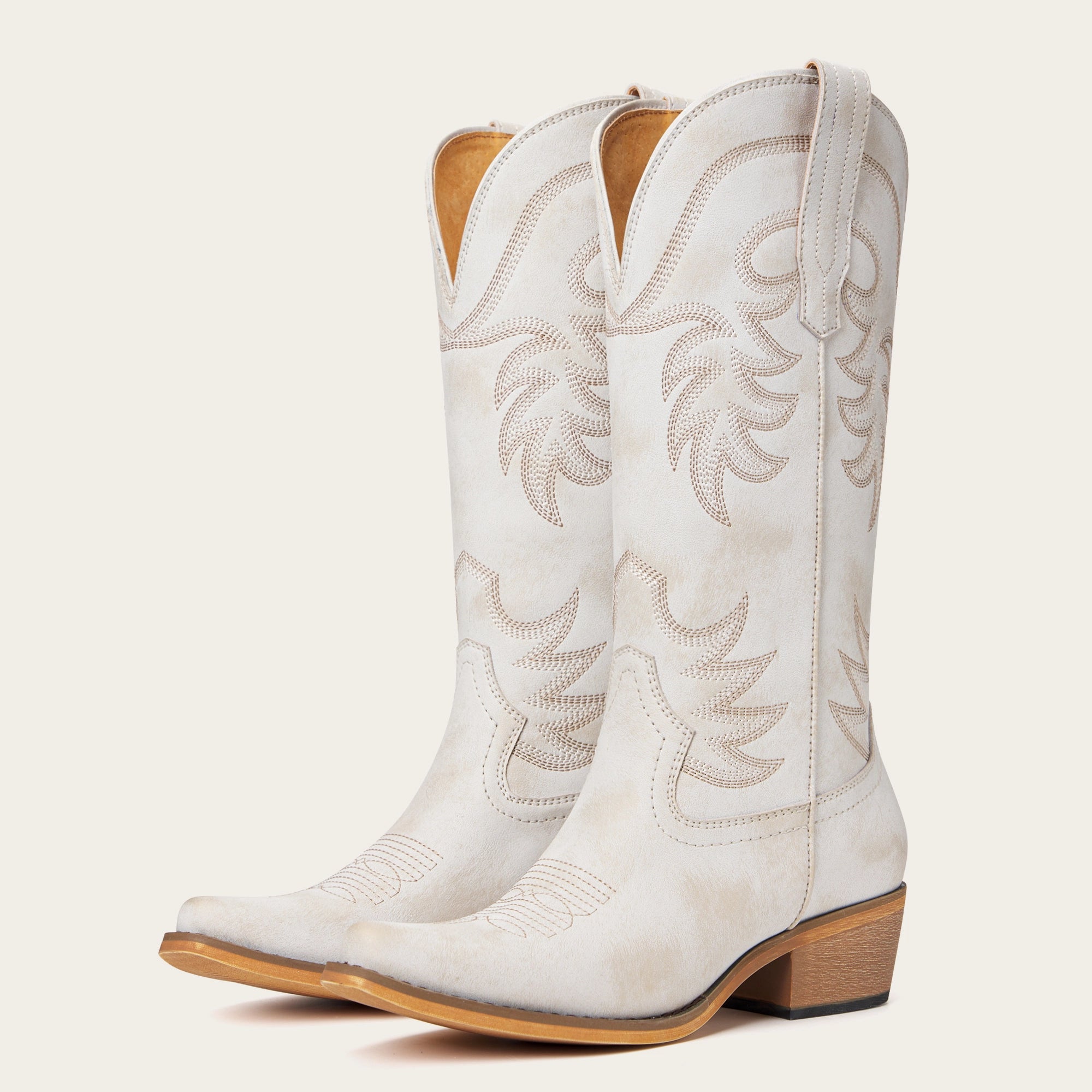 The Elizabeth - Ivory Cowgirl Boots Snip Toe with Embroidered Detail