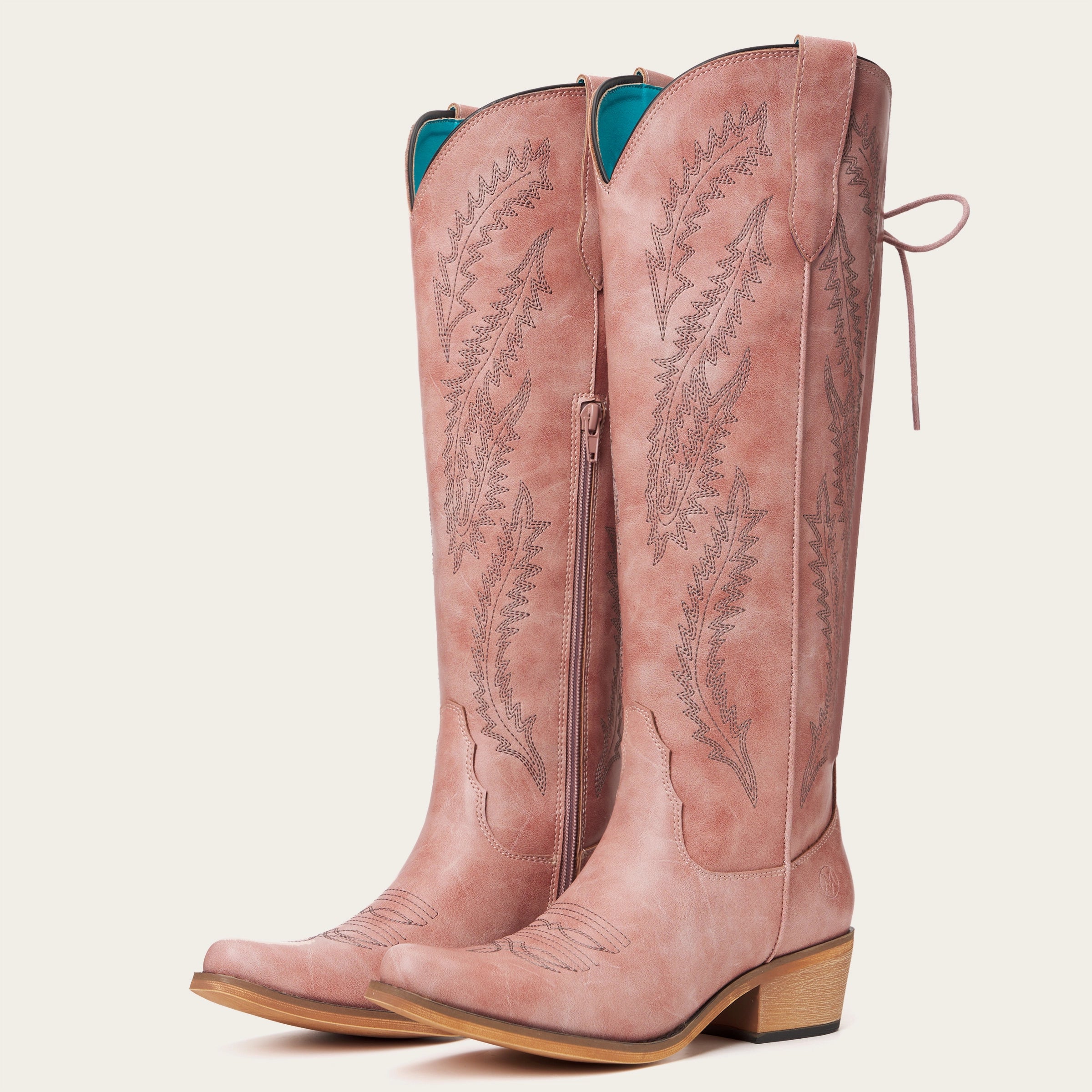 The Cattle – Dusty Rose Tall Western Boots with Tonal Embroidery