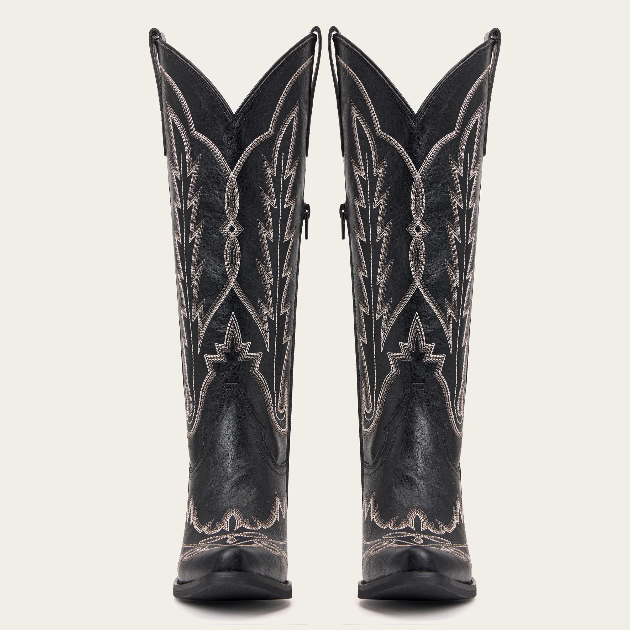 The Rosemary - Black Classic Tall Cowgirl Boots with Embroidery