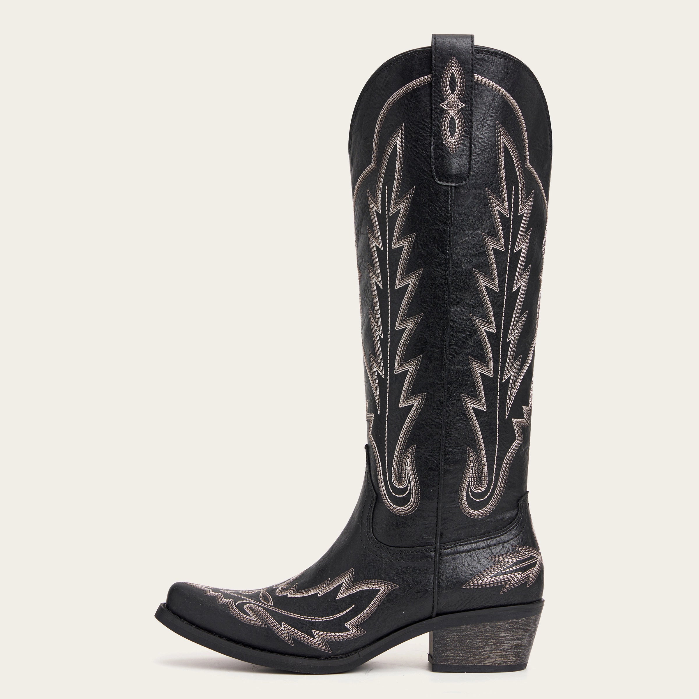 The Rosemary - Black Classic Tall Cowgirl Boots with Embroidery