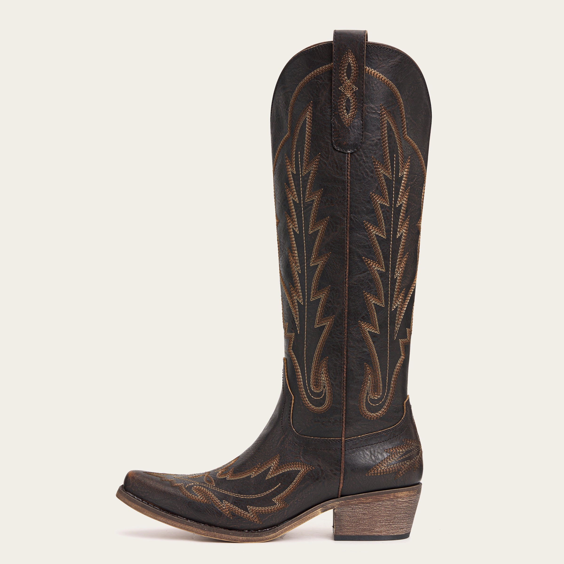 The Rosemary - Dark Brown Classic Tall Cowgirl Boots with Embroidery
