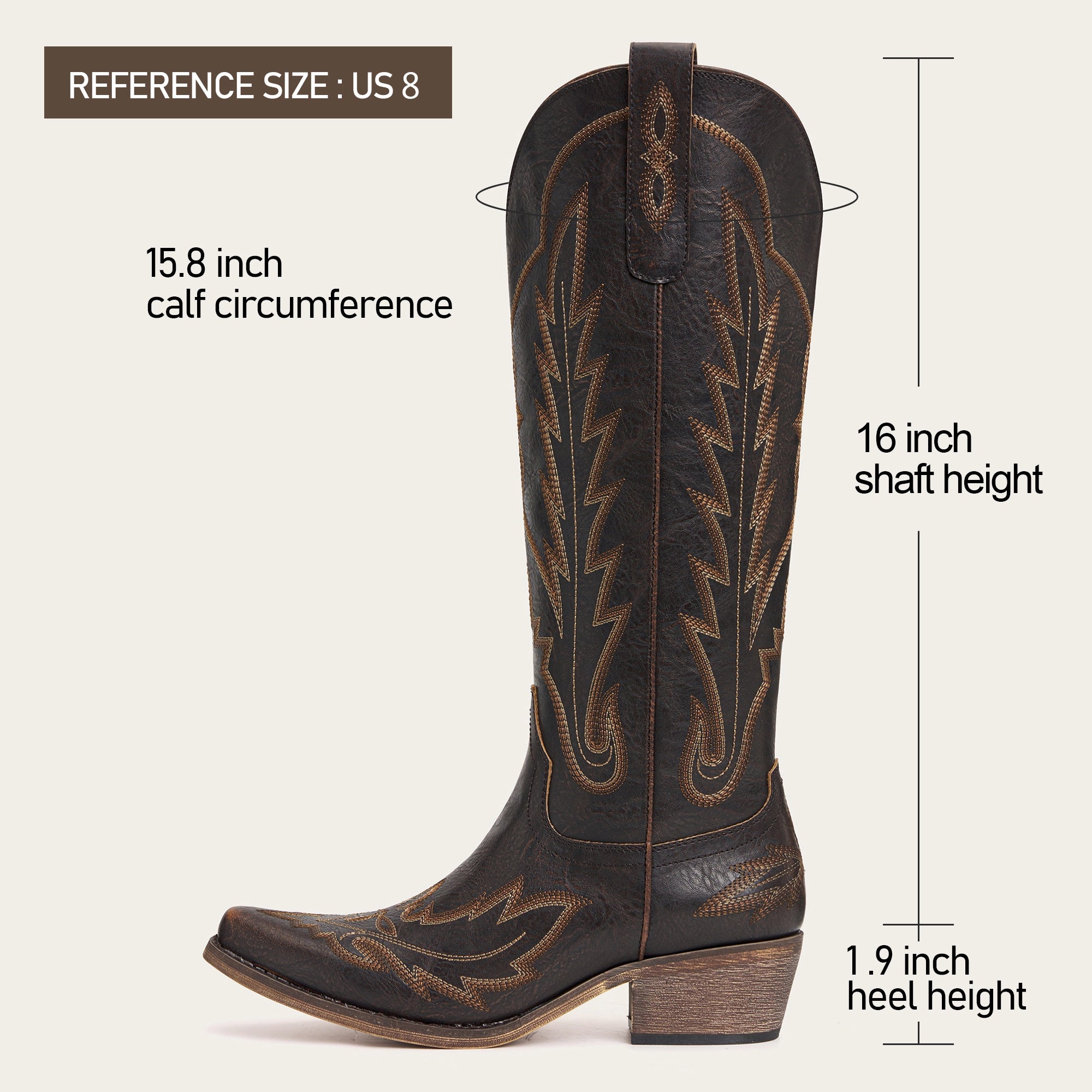 The Rosemary - Espresso Embroidered Tall Western Cowgirl Boots with Side Zipper