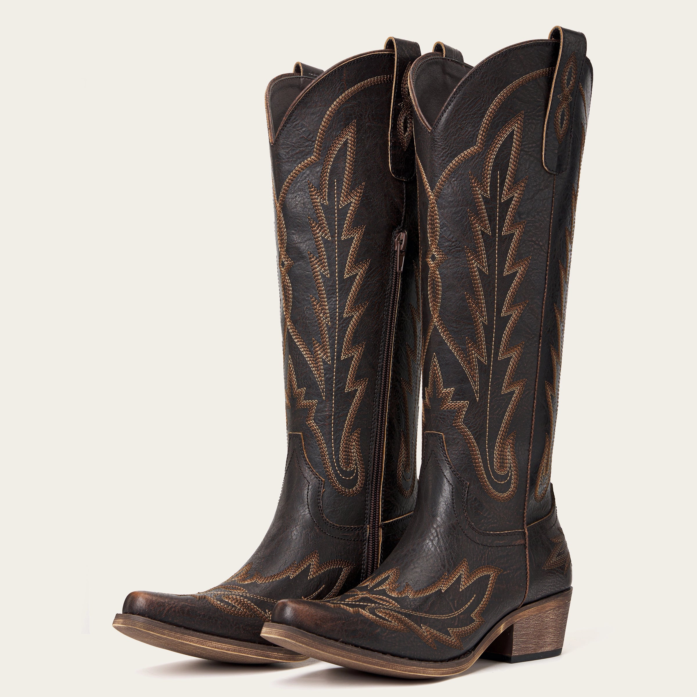The Rosemary - Dark Brown Classic Tall Cowgirl Boots with Embroidery