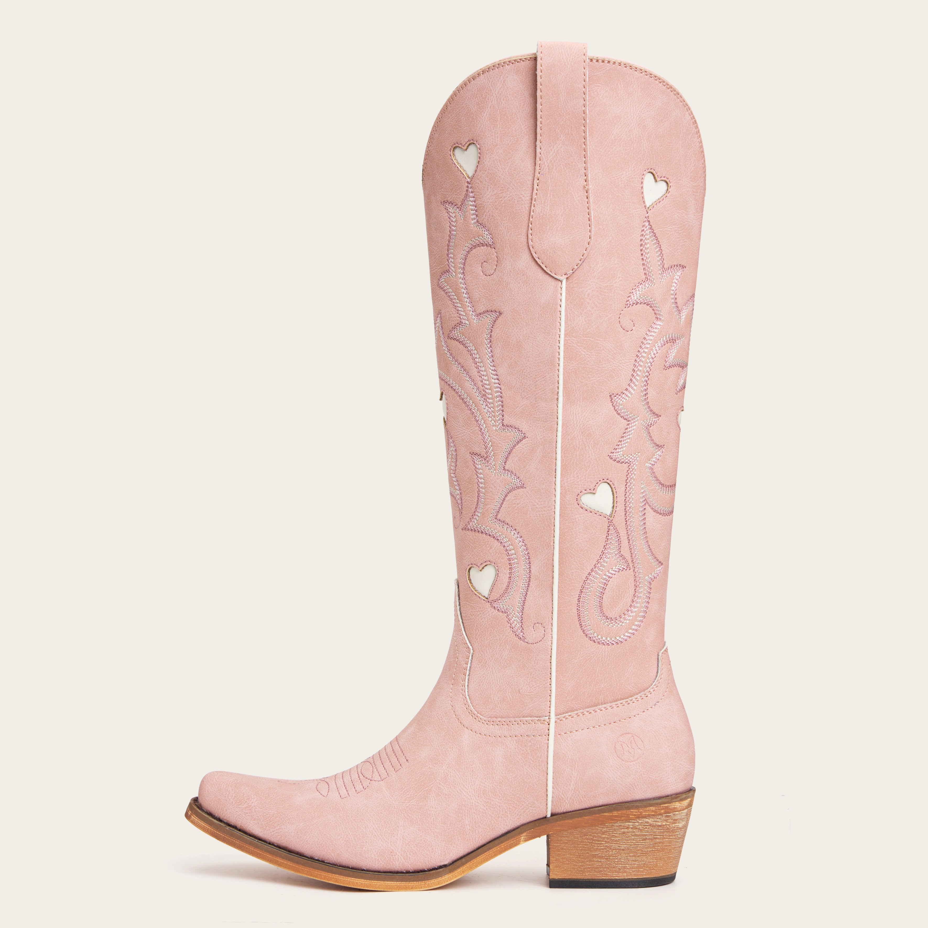 The Hallie – Pink Heart Cutouts Embroidered Western Cowgirl Boots