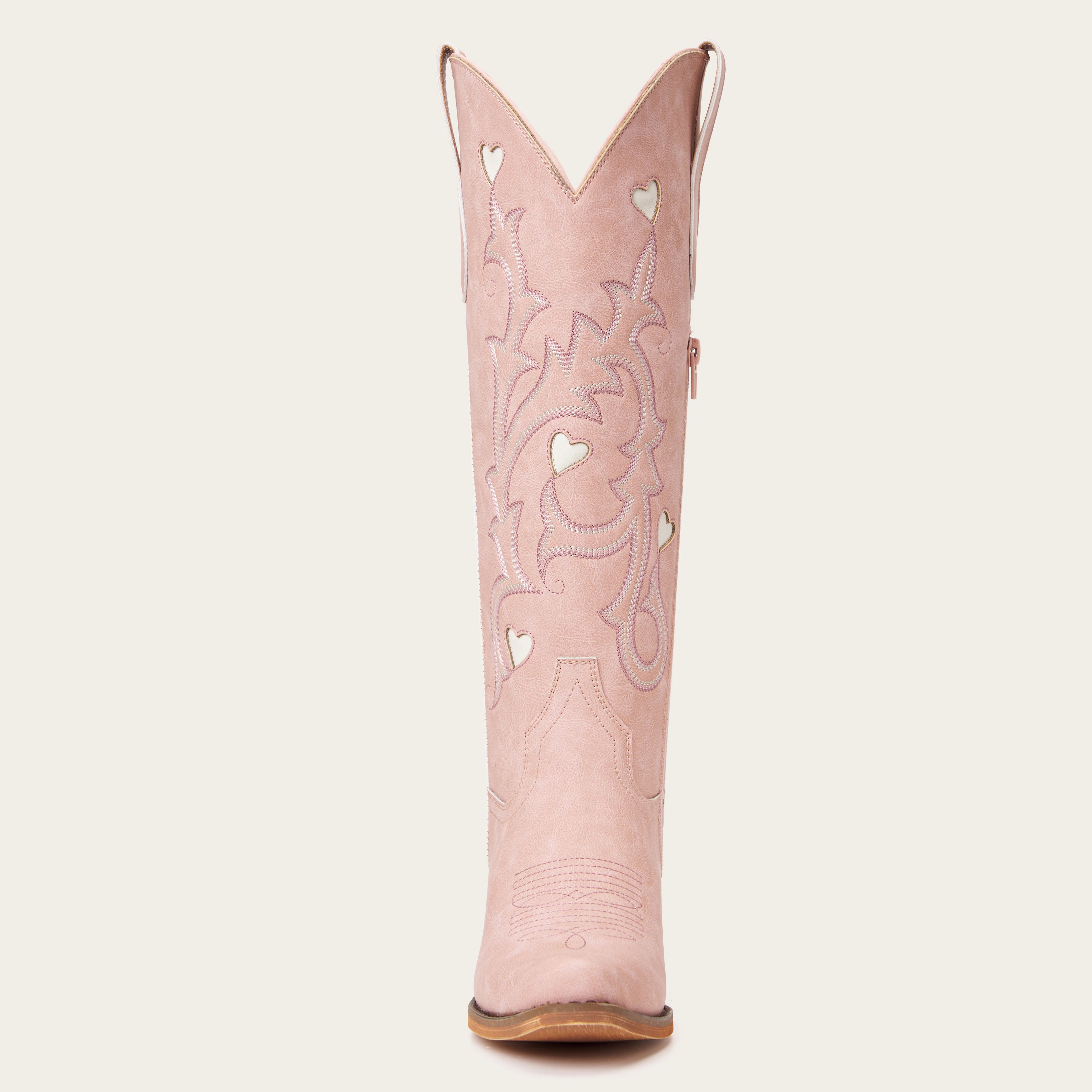 The Hallie – Pink Heart Cutouts Embroidered Western Cowgirl Boots