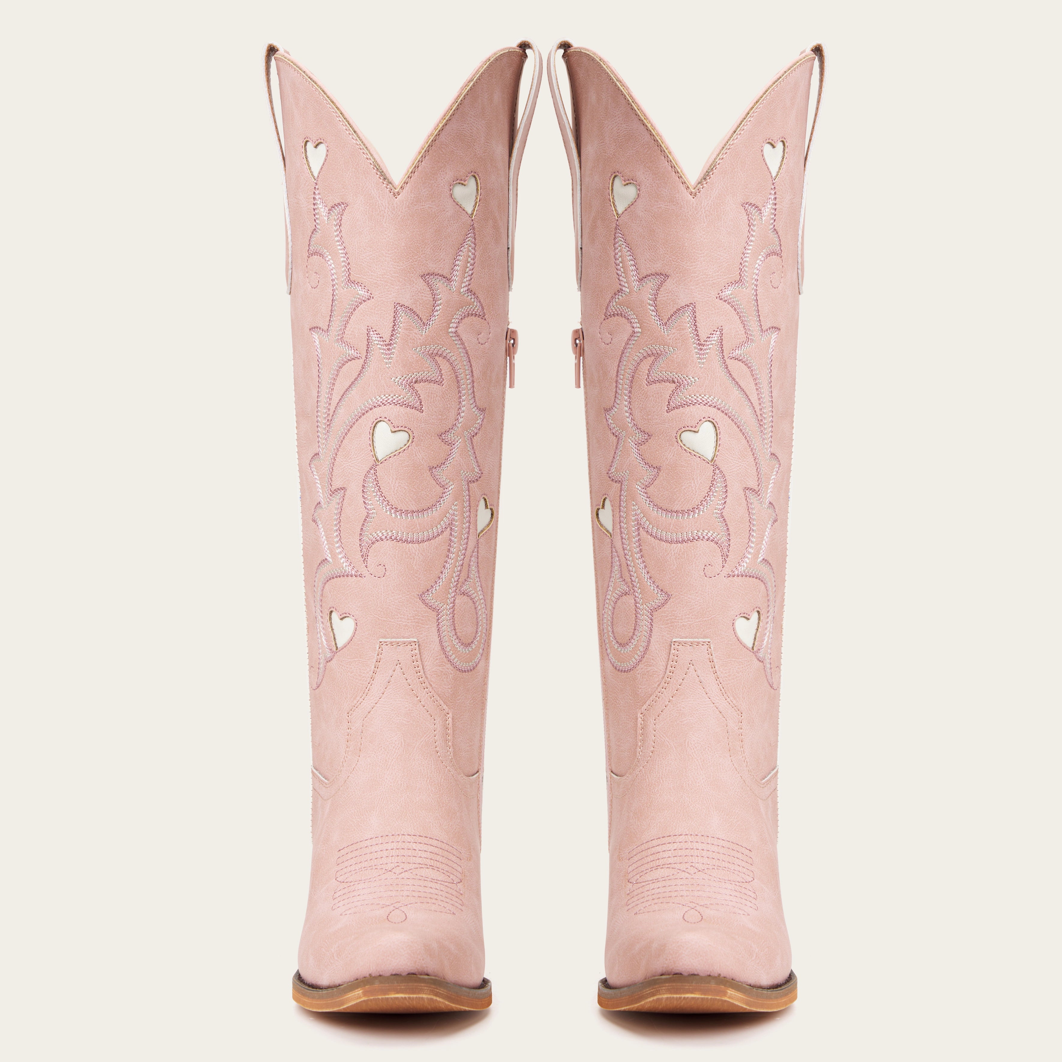 The Hallie – Pink Heart Cutouts Embroidered Western Cowgirl Boots