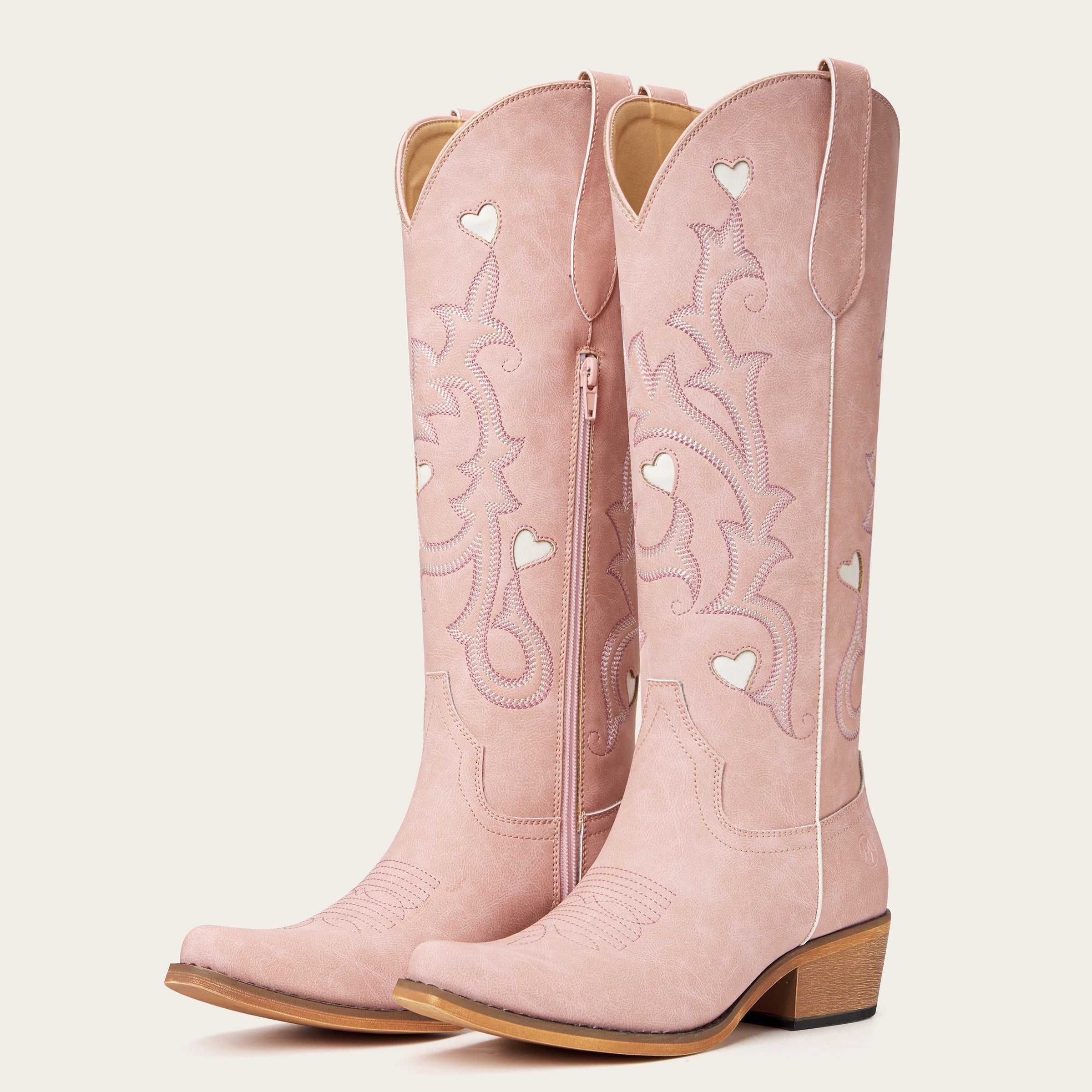 The Hallie – Pink Heart Cutouts Embroidered Western Cowgirl Boots