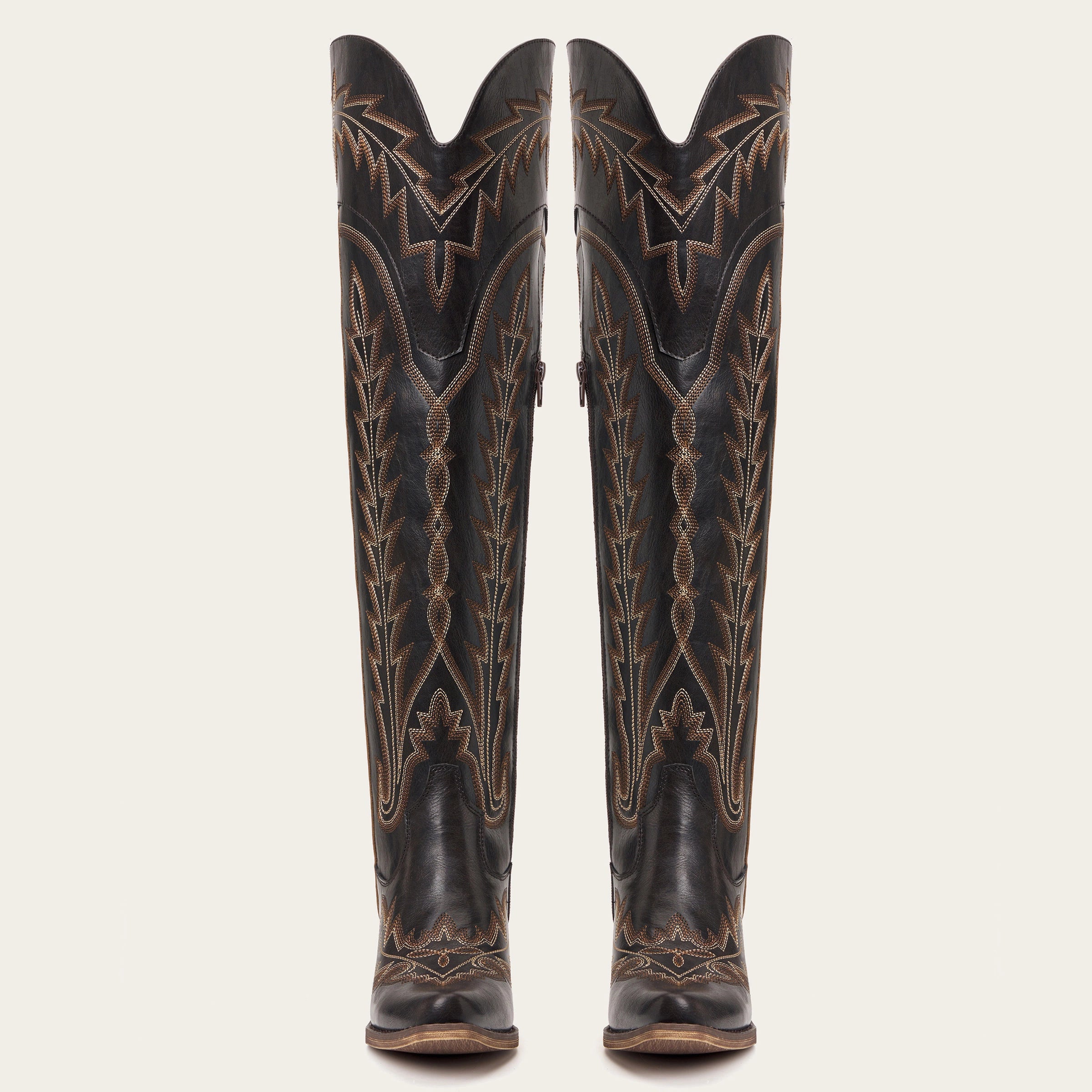 The Ross - Espresso Over-the-Knee Cowgirl Boots with Back Tie & Embroidery