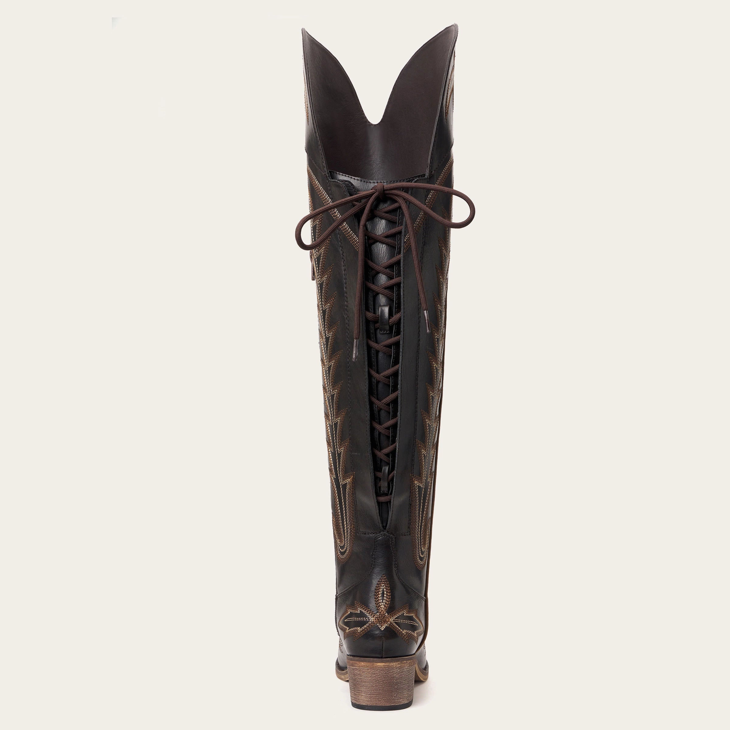The Ross - Espresso Over-the-Knee Cowgirl Boots with Back Tie & Embroidery