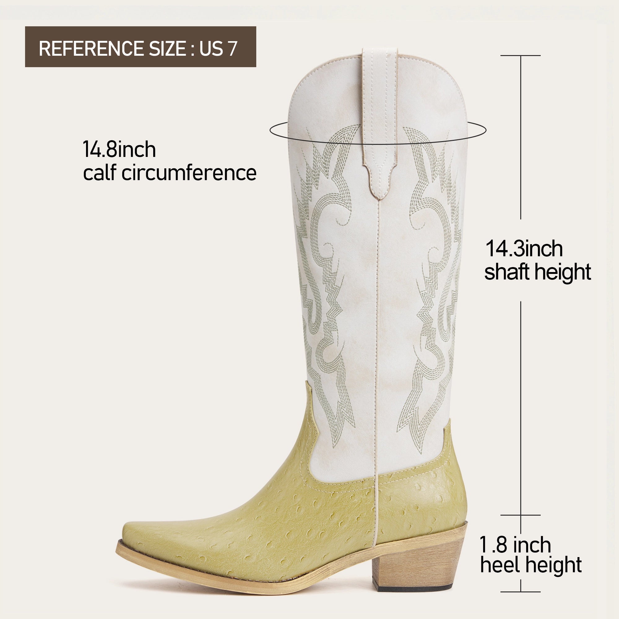The Phoenix - Two Tone Cowgirl Boots in Lime Faux Ostrich & Distressed White