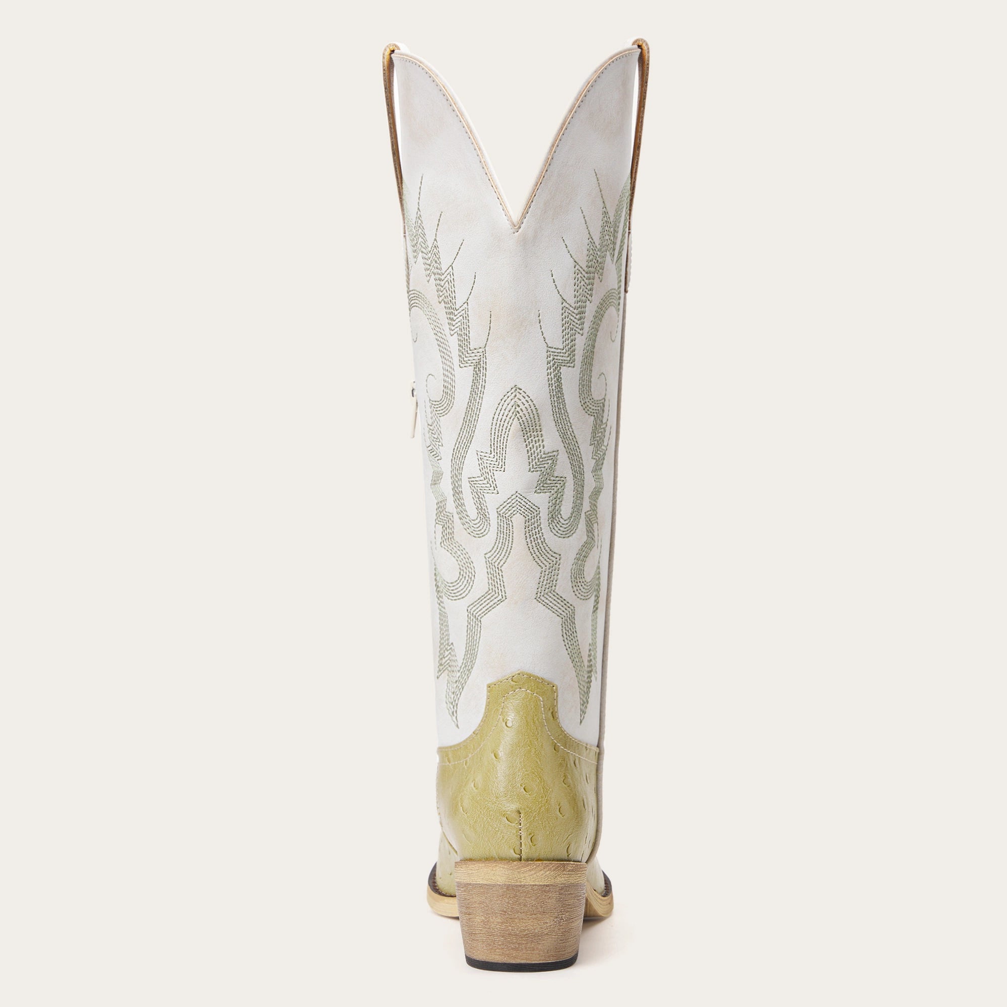 The Phoenix - Two-Tone Cowgirl Boots in Lime Faux Ostrich & Distressed White