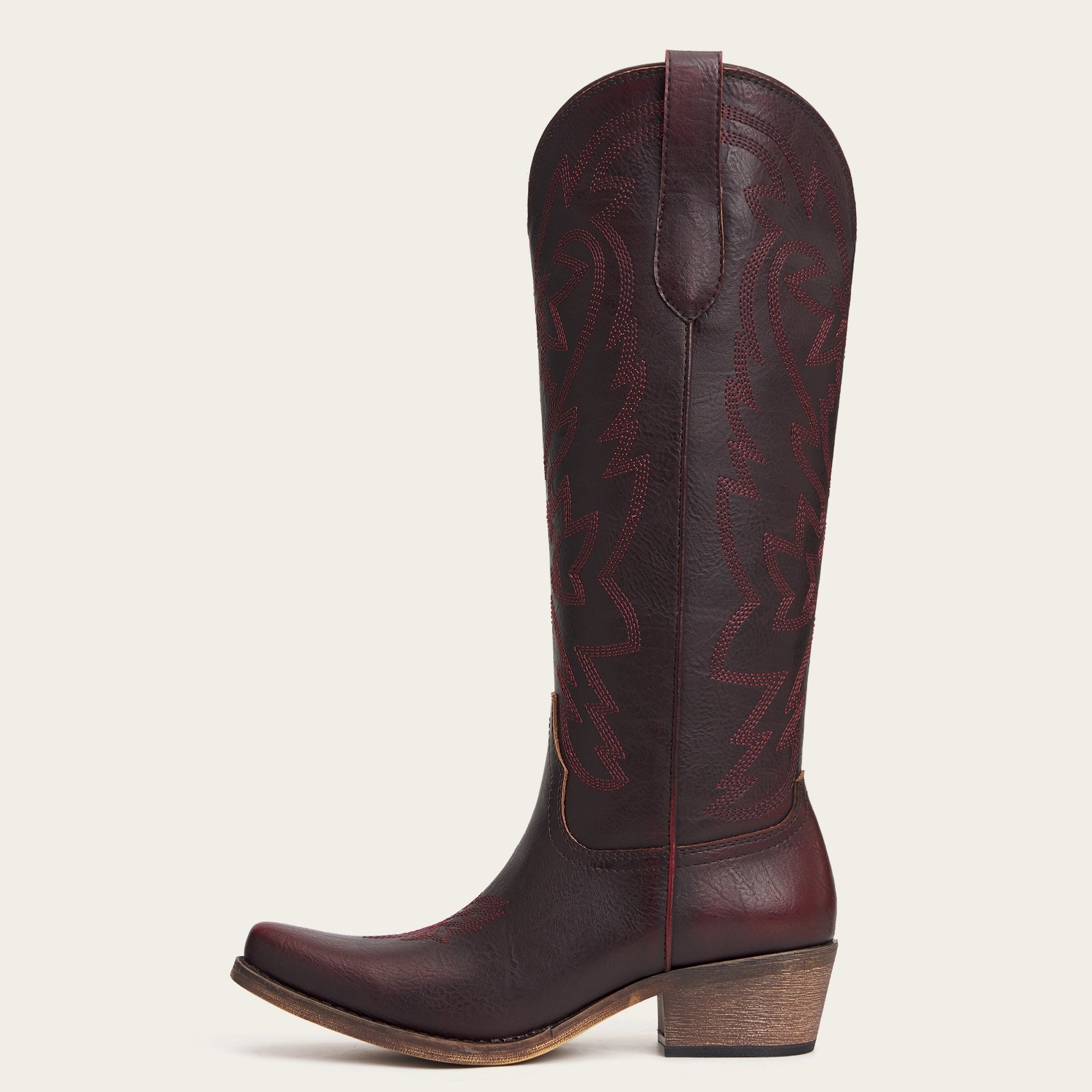 The Molly Wood - Mahogany Snip Toe Embroidered Cute Comfortable Tall Cowgirl Boots