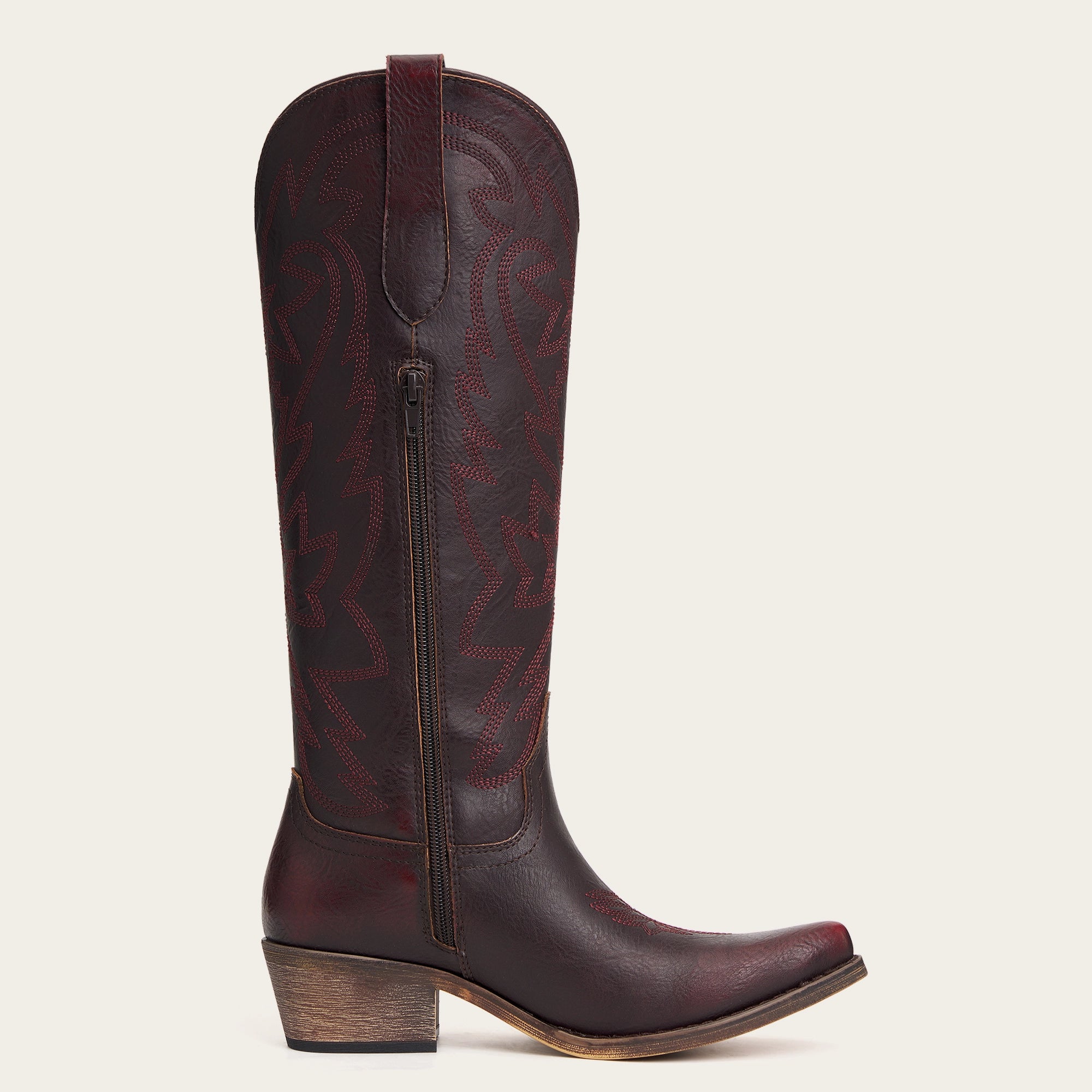 The Molly Wood - Mahogany Snip Toe Embroidered Cute Comfortable Tall Cowgirl Boots