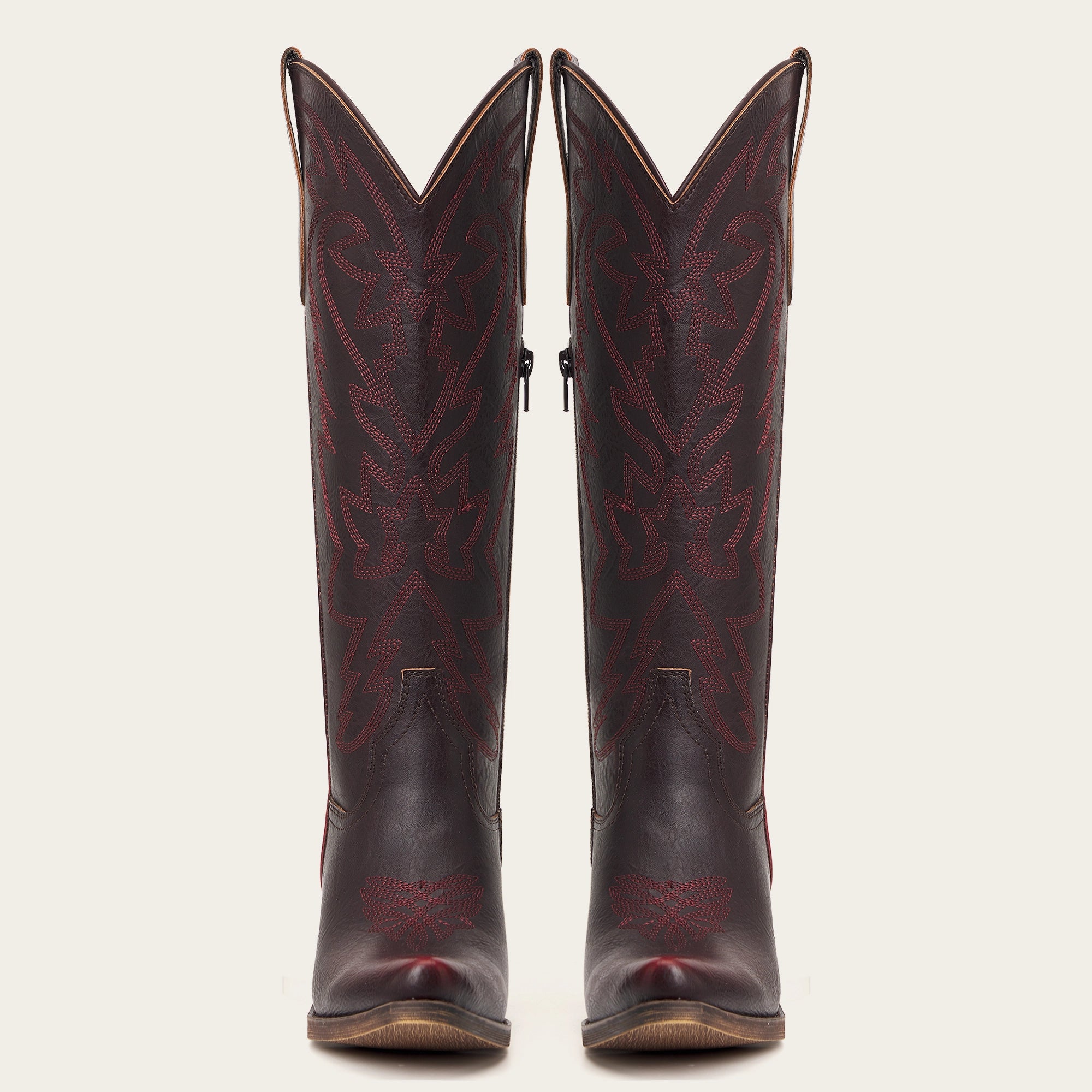 The Molly Wood - Mahogany Snip Toe Embroidered Cute Comfortable Tall Cowgirl Boots