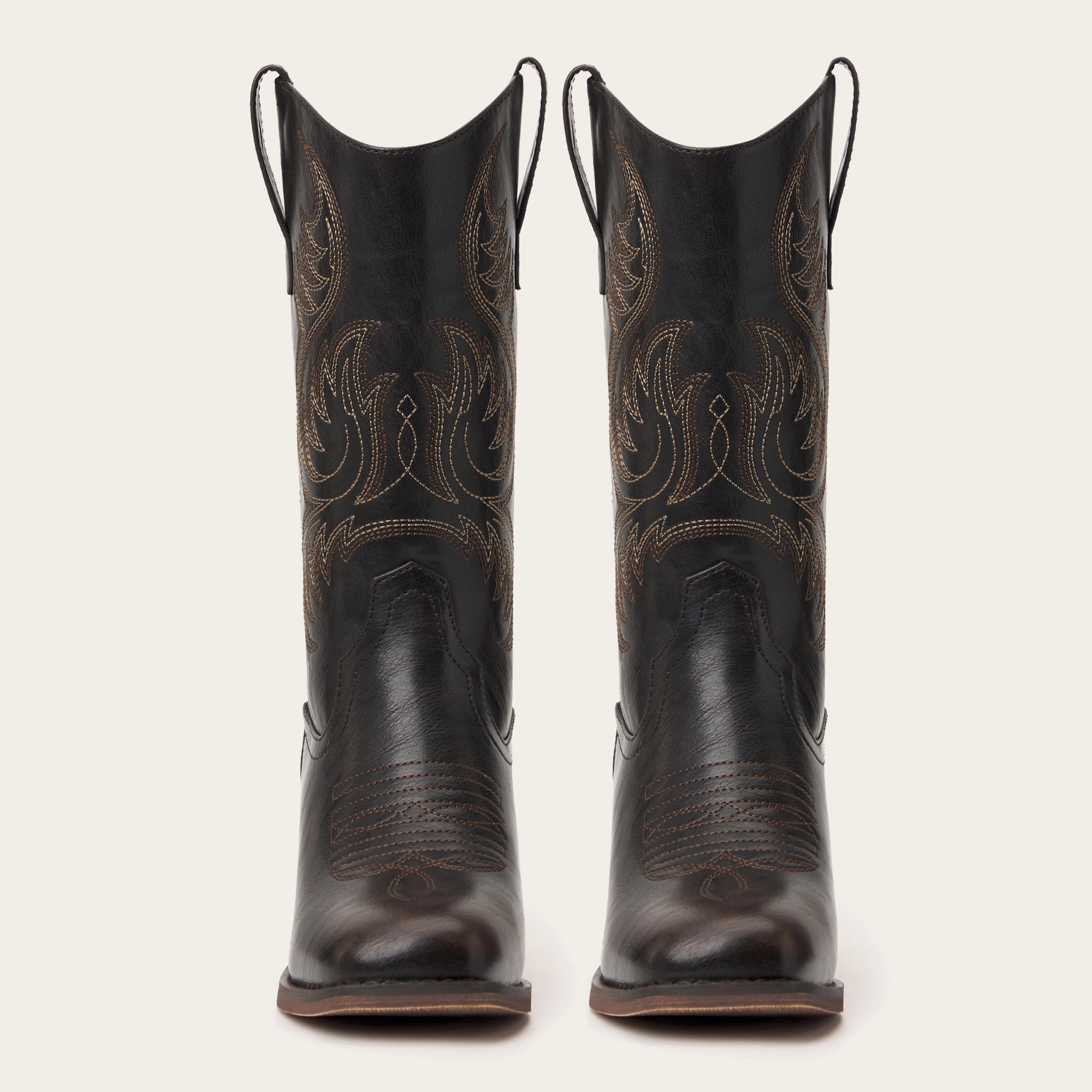 The Bronco - Black Square Toe Embroidered Mid-calf Cowgirl Boots
