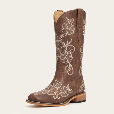 The Magnolia – Floral Square Toe Cowgirl Boots