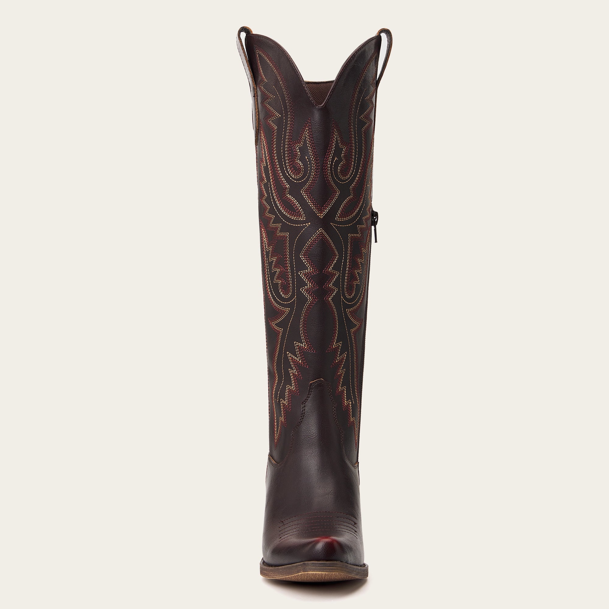 The Withersteen – Mahogany Brown Tall Cowgirl Boots with Bold Embroidery and Lace-Up Back