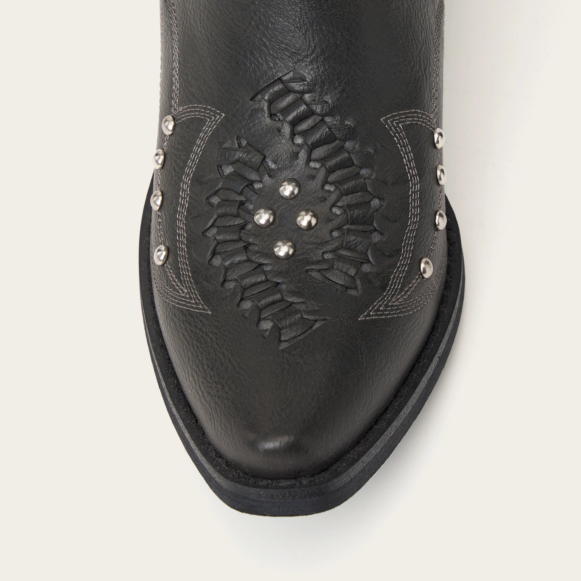 The Kitty - Black Snip Toe Rhinestone Cowgirl Boots with Cutout Woven