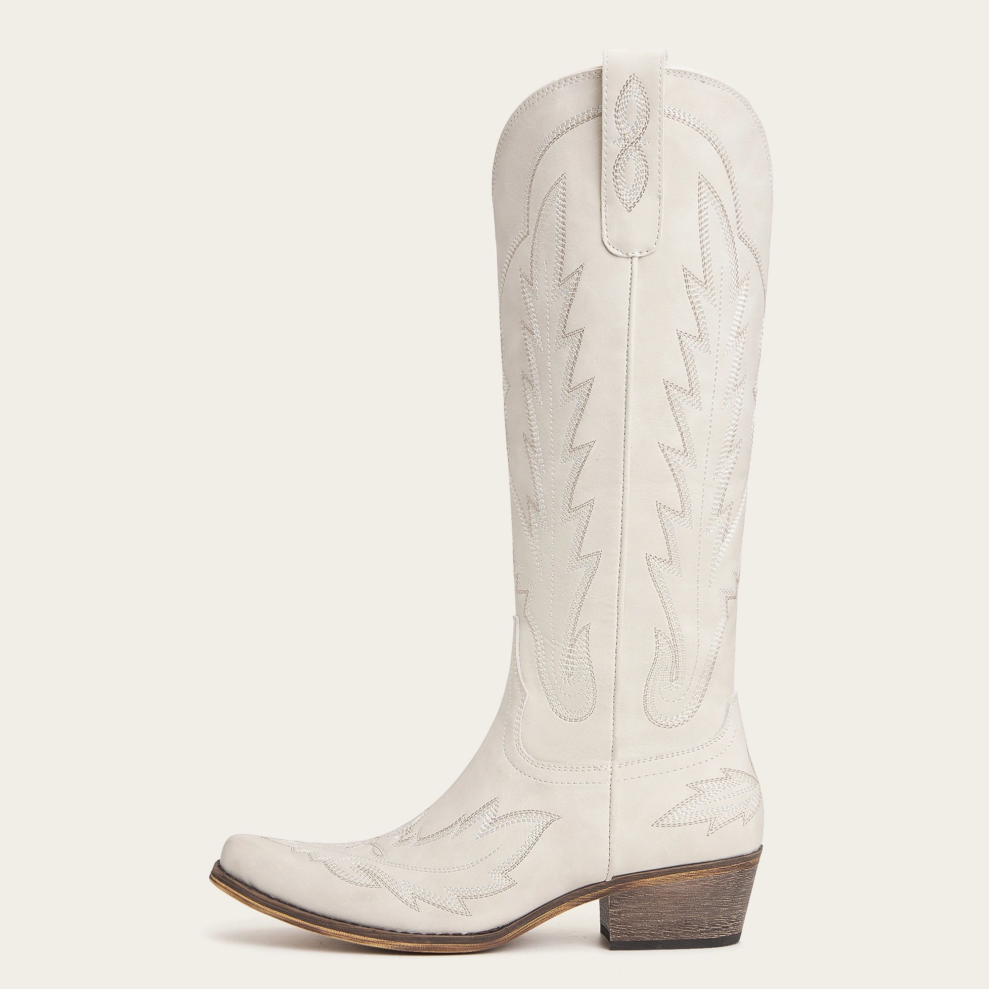 The Rosemary - Cream Classic Tall Cowgirl Boots with Embroidery