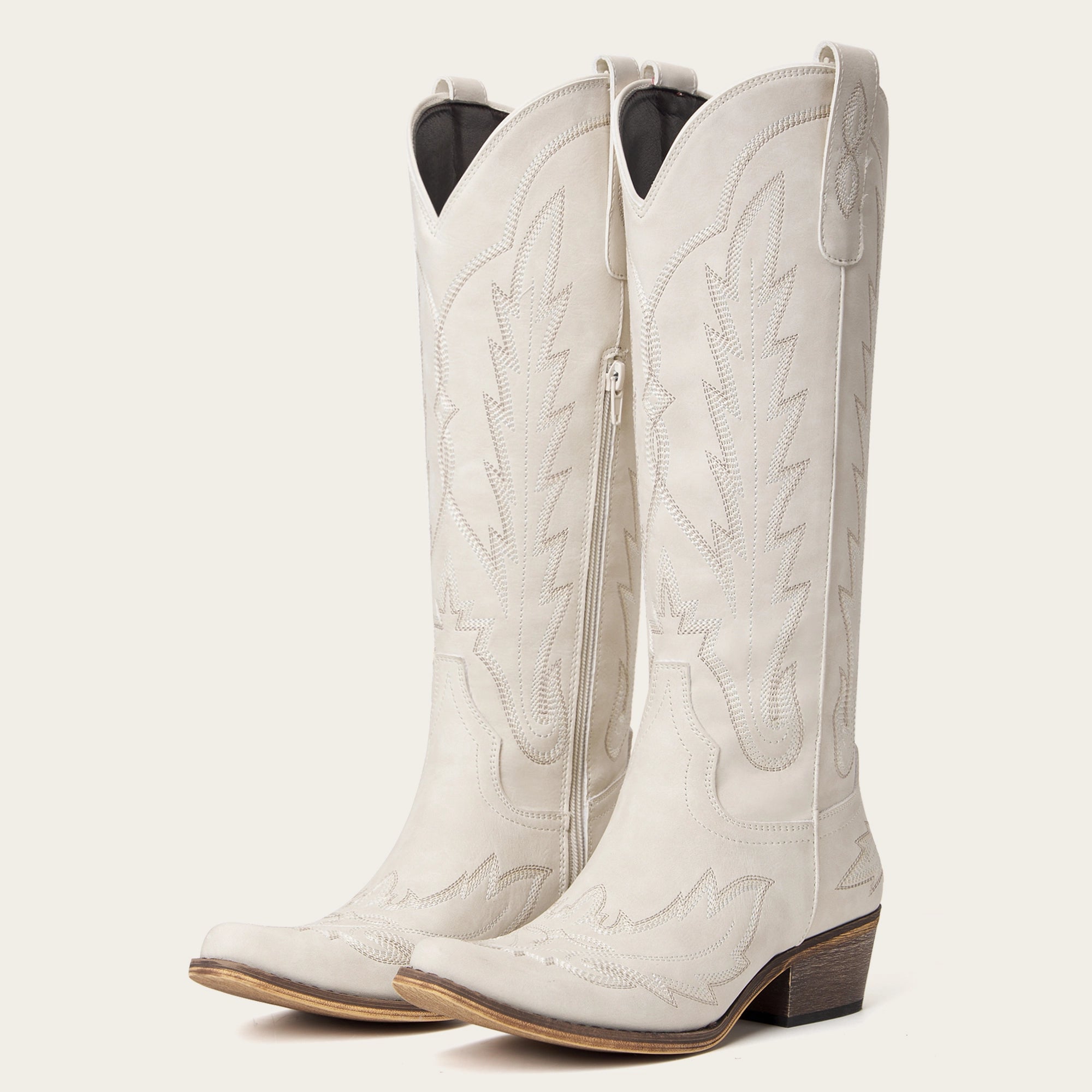 The Rosemary - Cream Classic Tall Cowgirl Boots with Embroidery