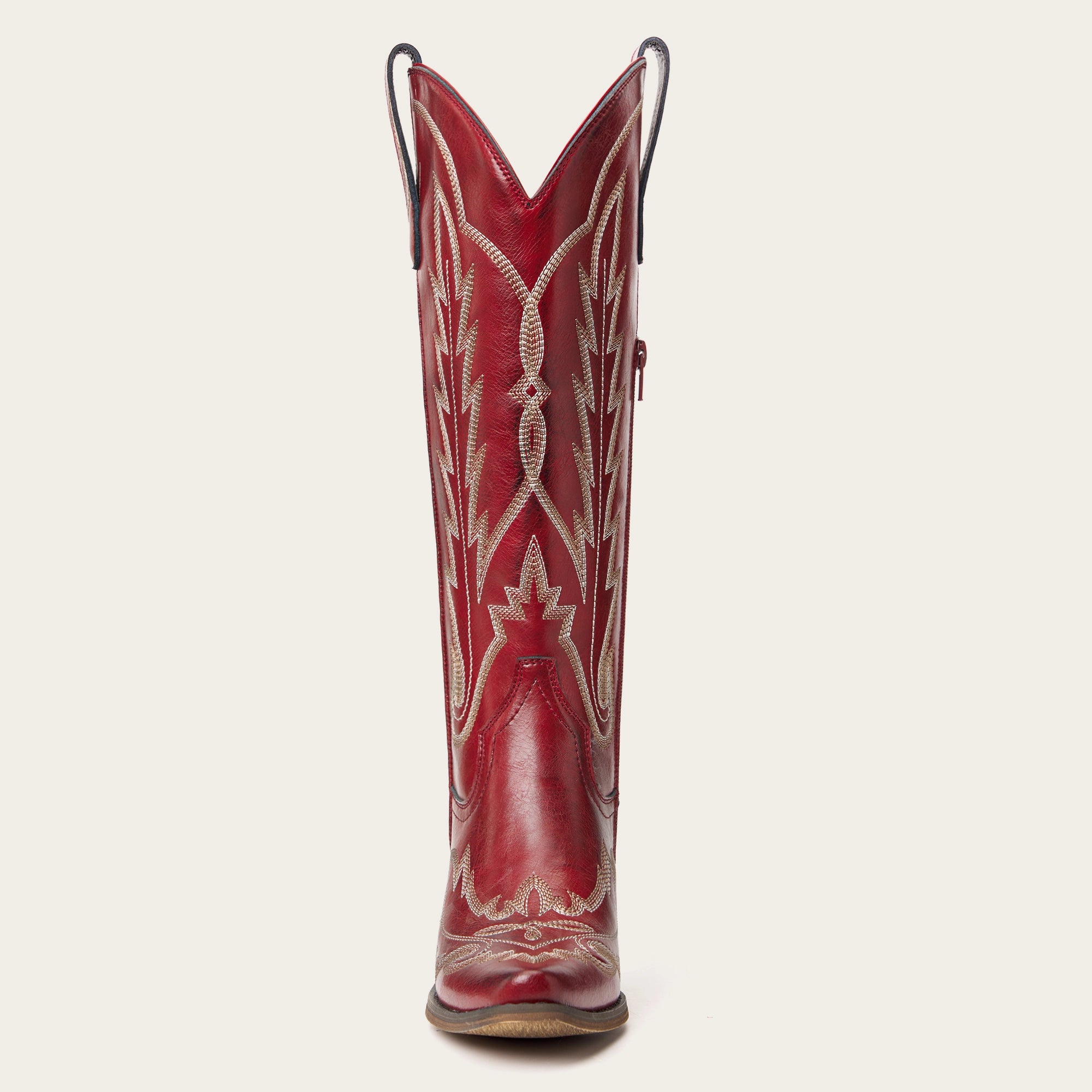 The Rosemary - Crimson Leather Classic Tall Cowgirl Boots with Embroidery