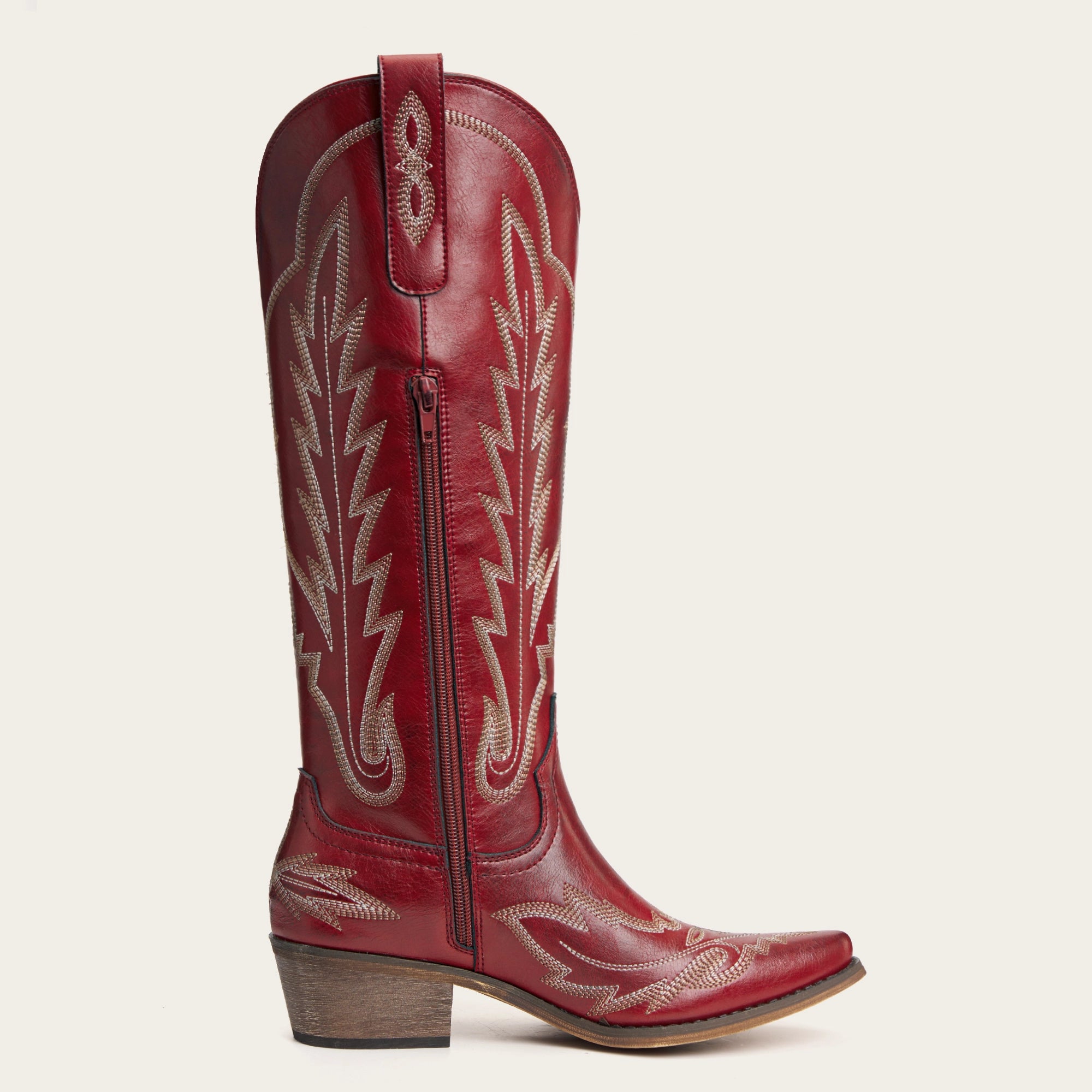 The Rosemary - Crimson Leather Classic Tall Cowgirl Boots with Embroidery