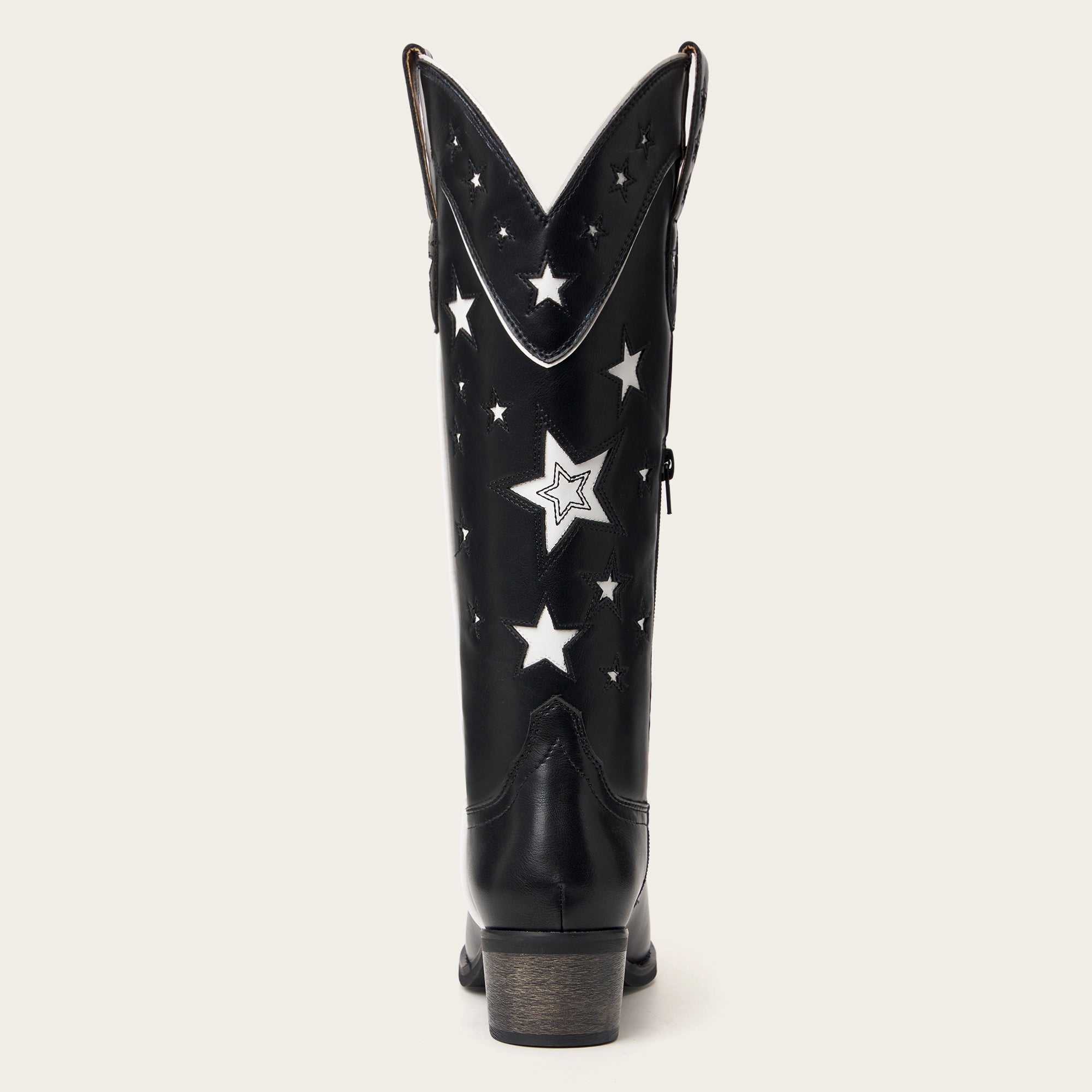 The Hensley - Black Starry Tall Cowgirl Boots with White Embroidery