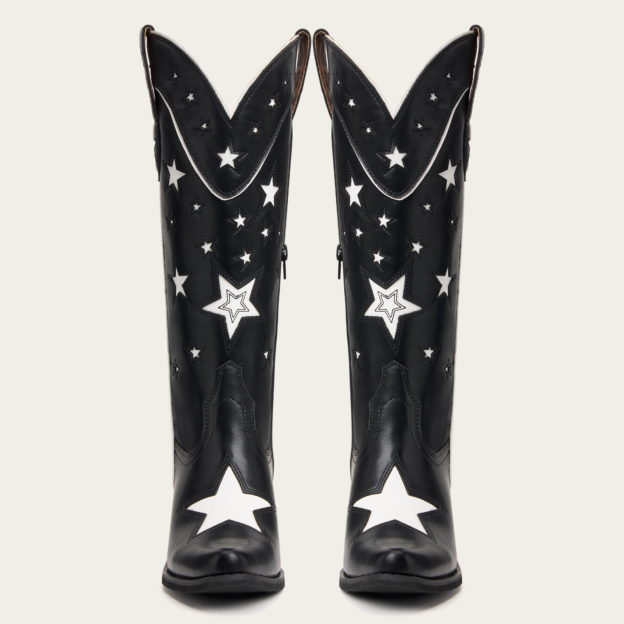 The Hensley - Black Starry Tall Cowgirl Boots with White Embroidery