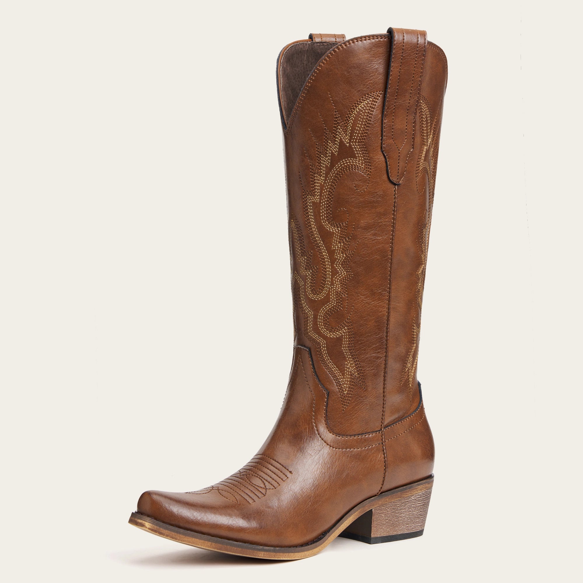 The Phoenix - Brown Short Tall Cowboy Boots with Classic Western Embroidery